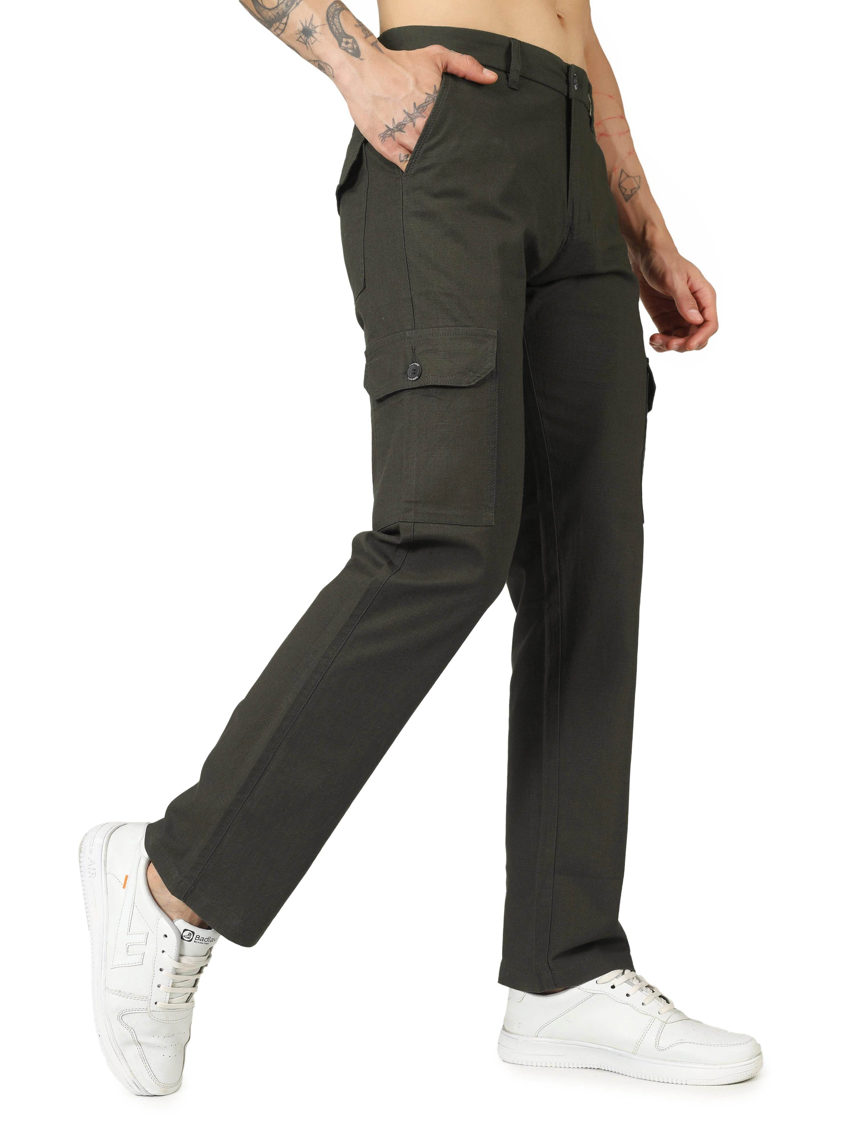 Linen Cargo Relaxed Fit - Rifle Green - Flaked