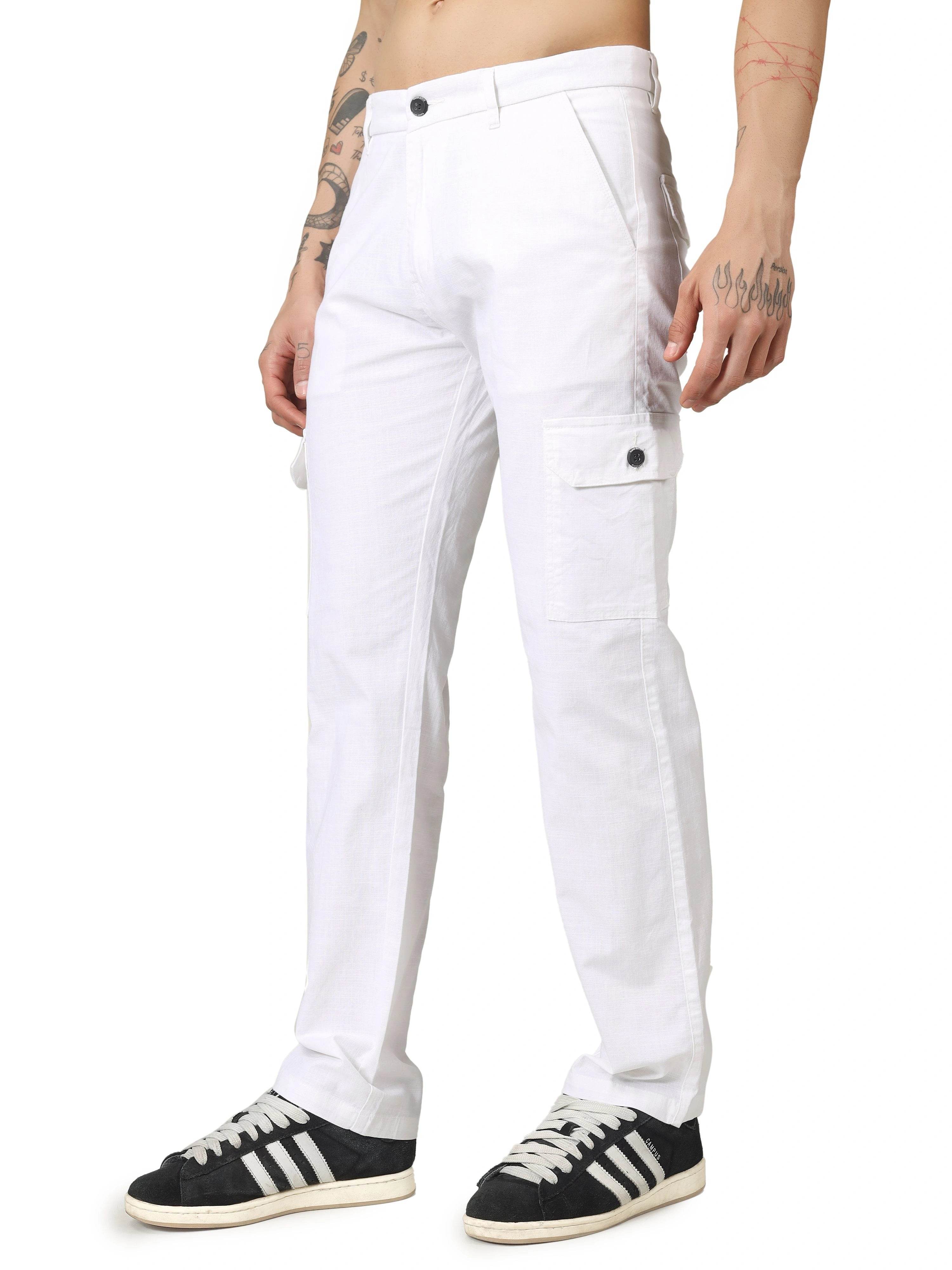Linen Cargo Relaxed Fit - White - Flaked