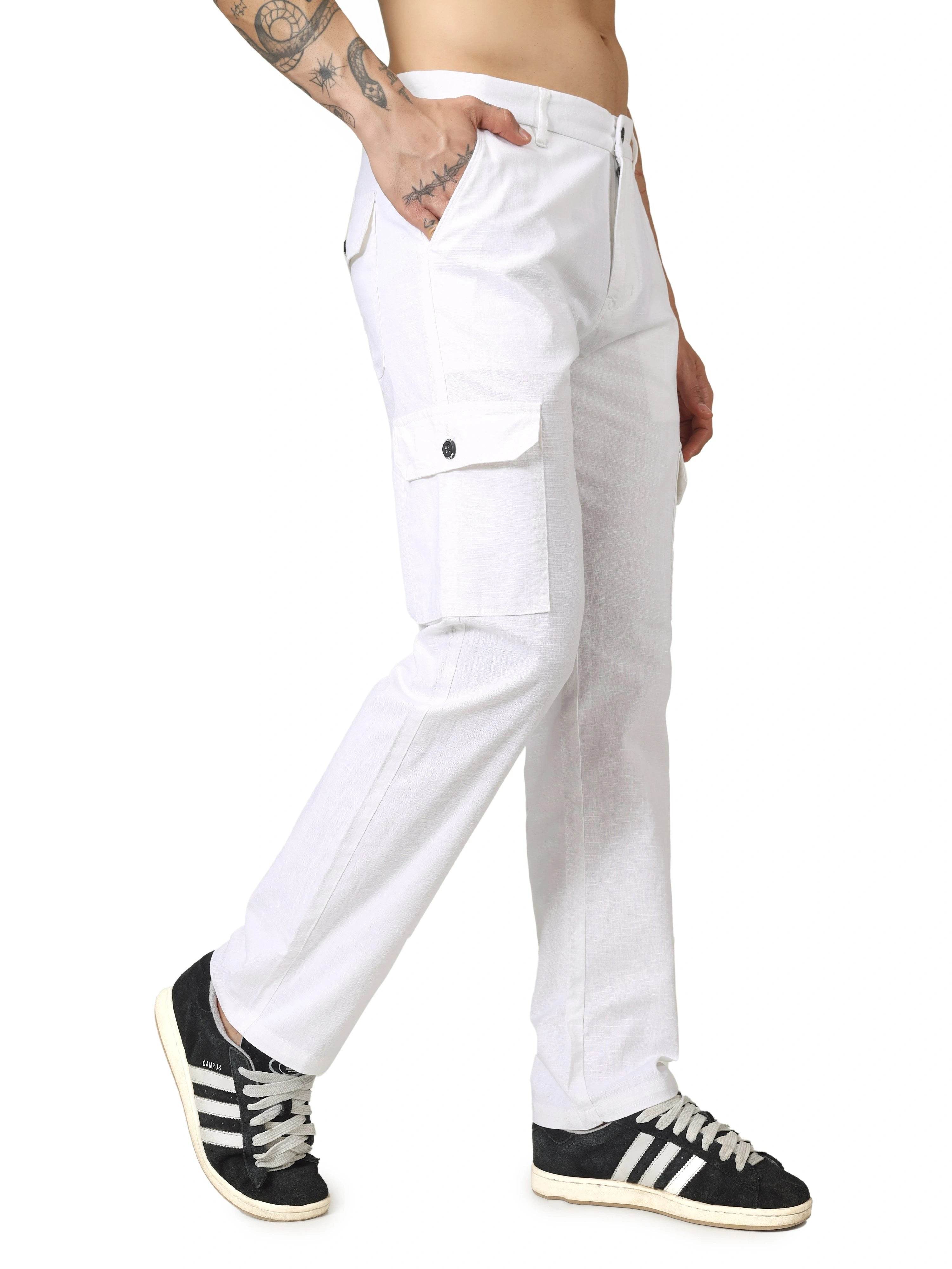 Linen Cargo Relaxed Fit - White - Flaked
