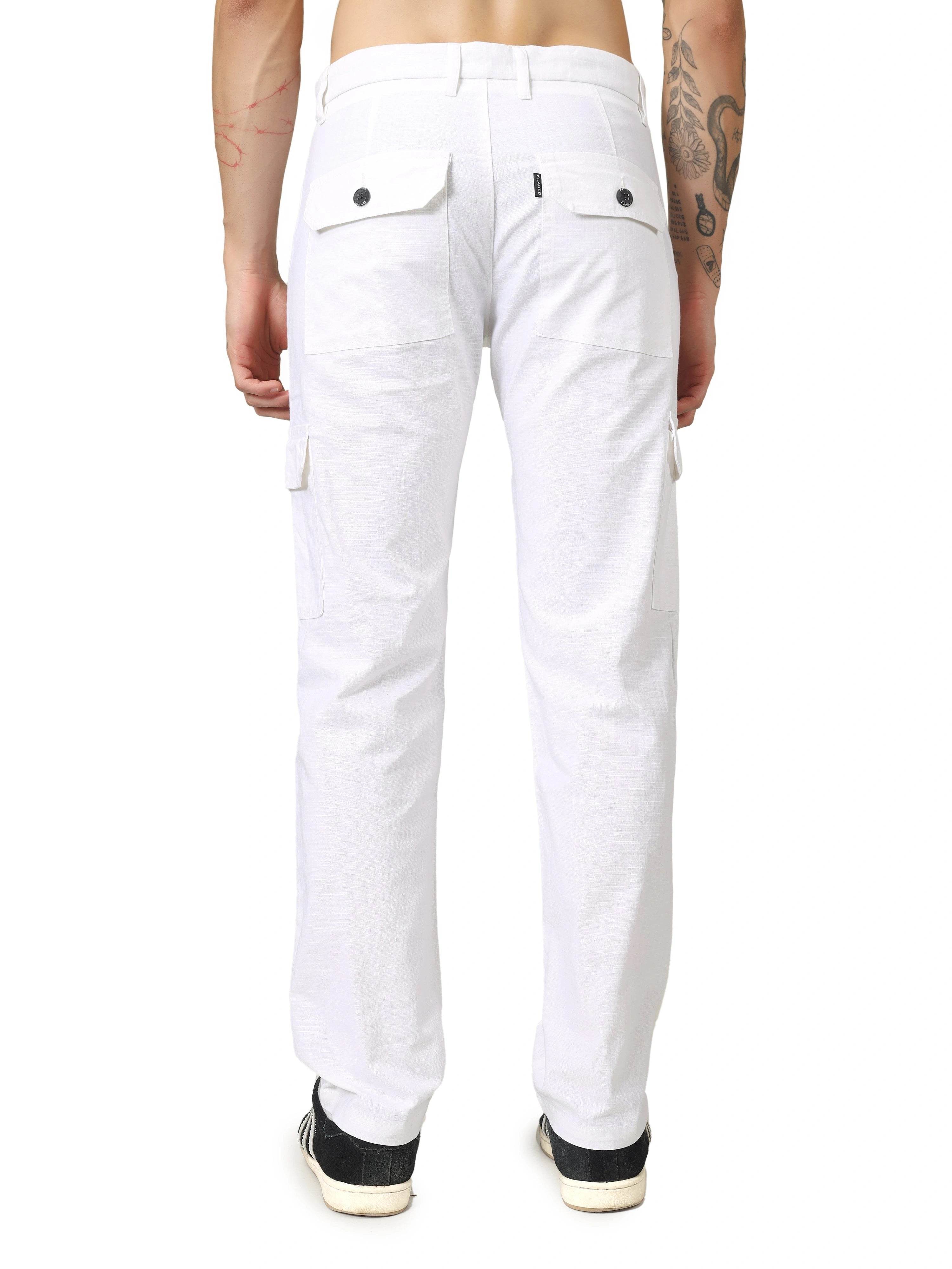 Linen Cargo Relaxed Fit - White - Flaked