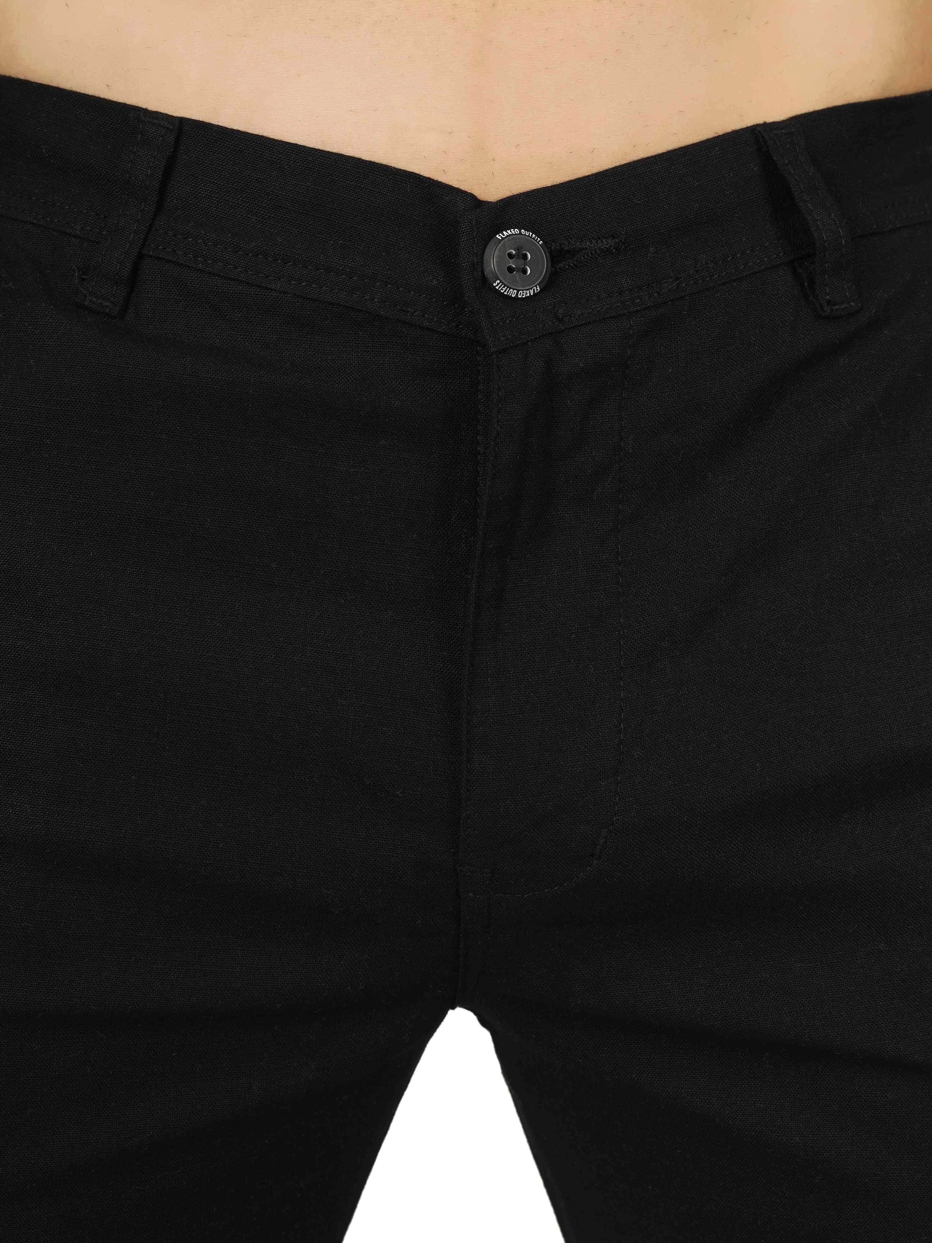Linen Relaxed Fit Trouser - Black - Flaked
