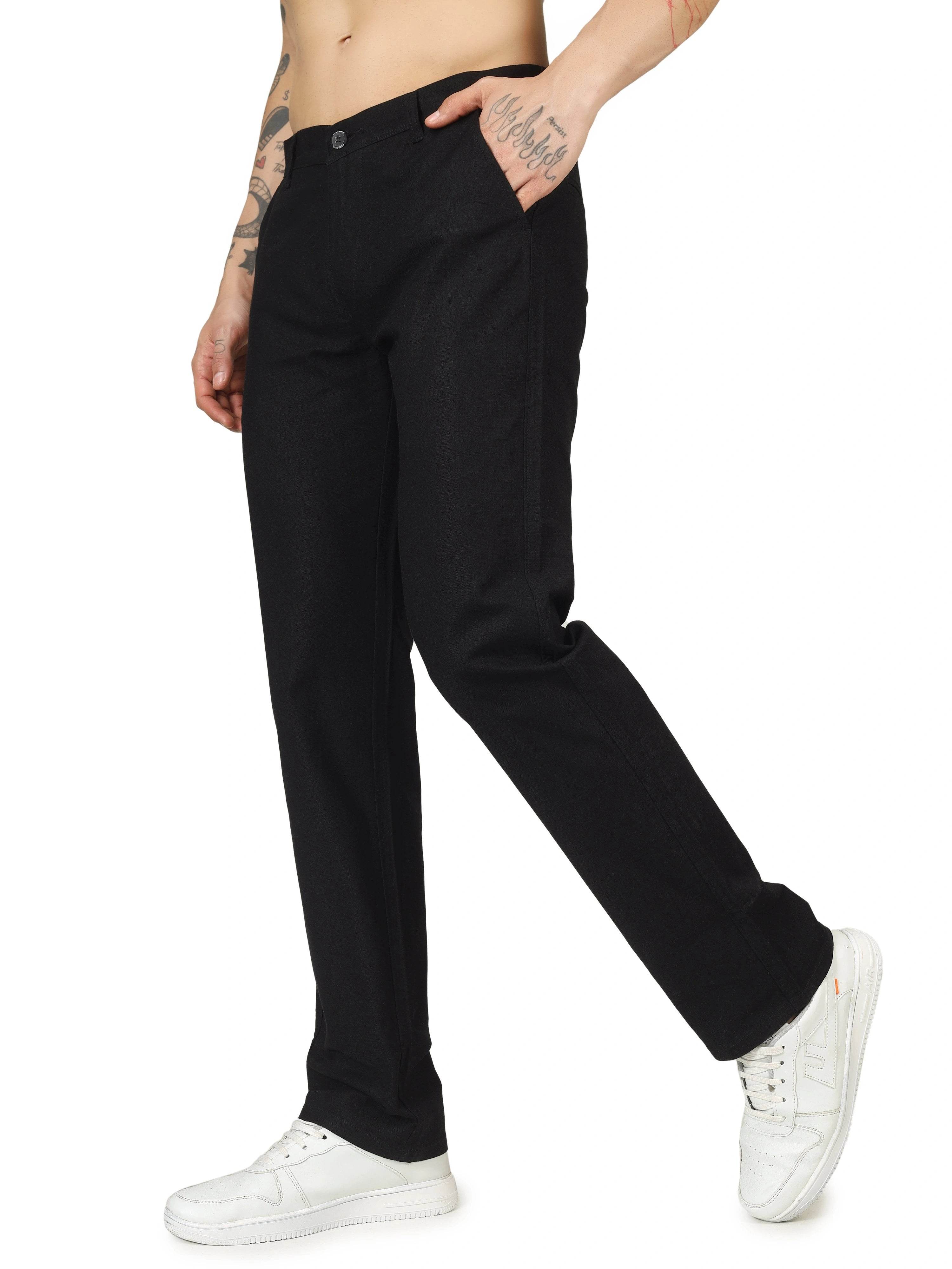 Linen Relaxed Fit Trouser - Black - Flaked