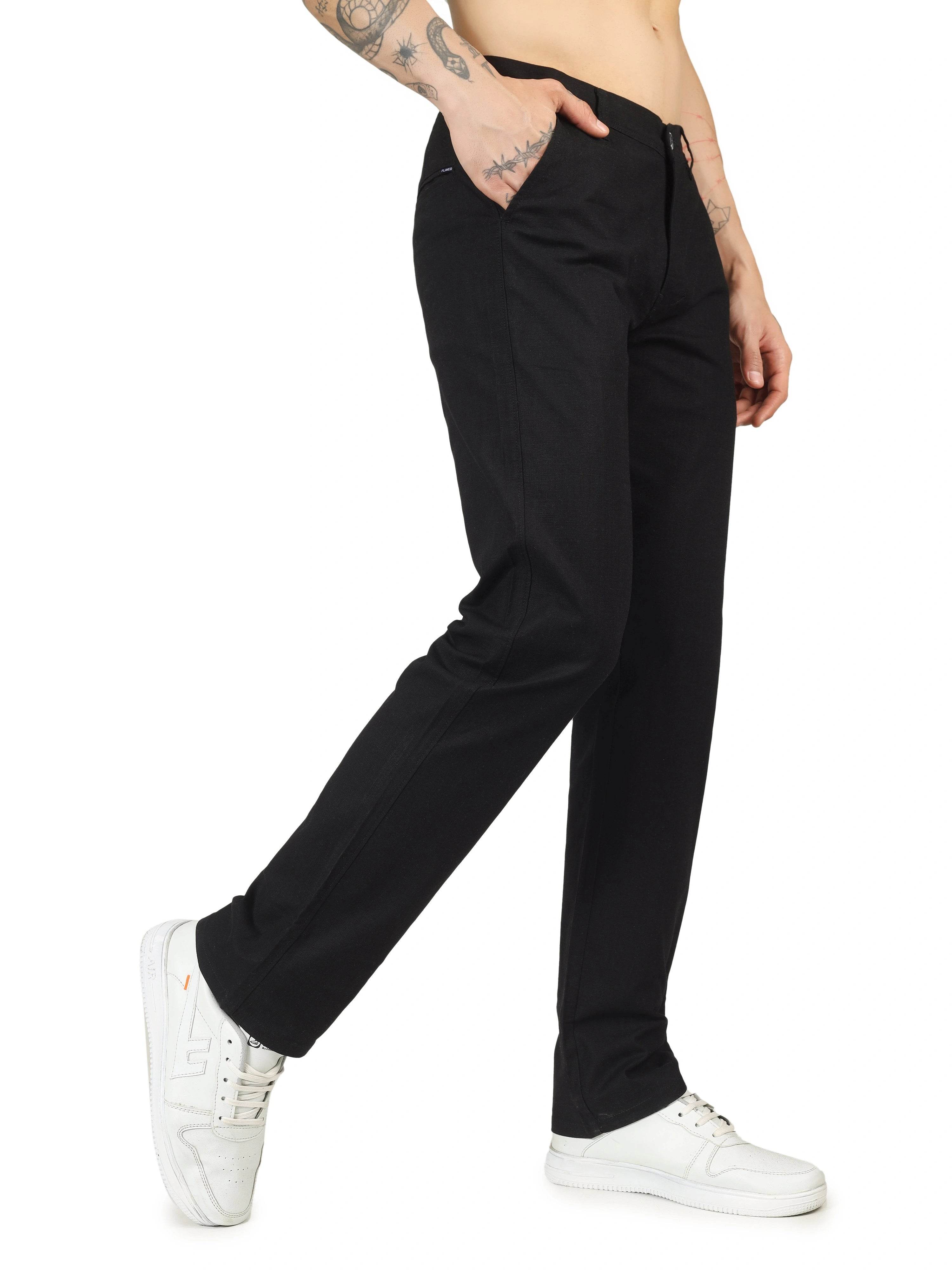 Linen Relaxed Fit Trouser - Black - Flaked