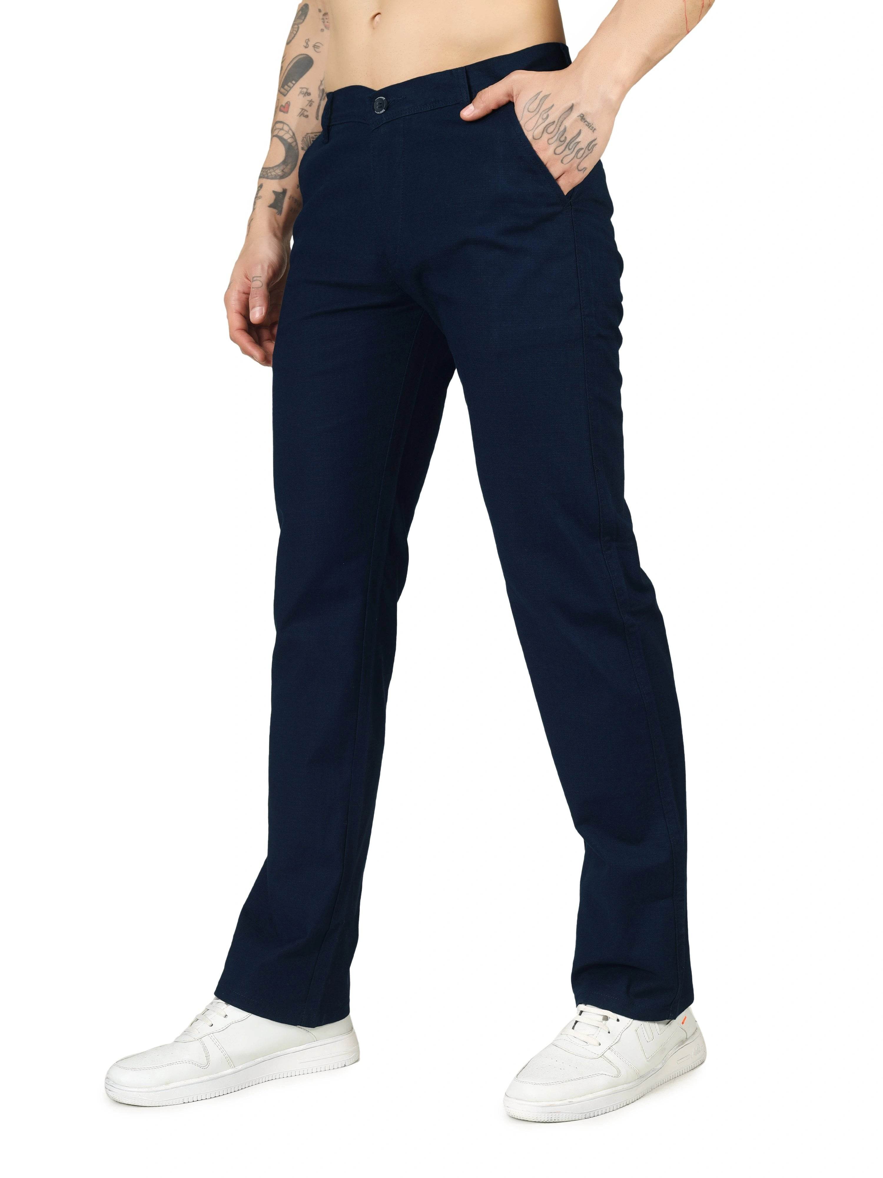 Linen Relaxed Fit Trouser - Blue - Flaked