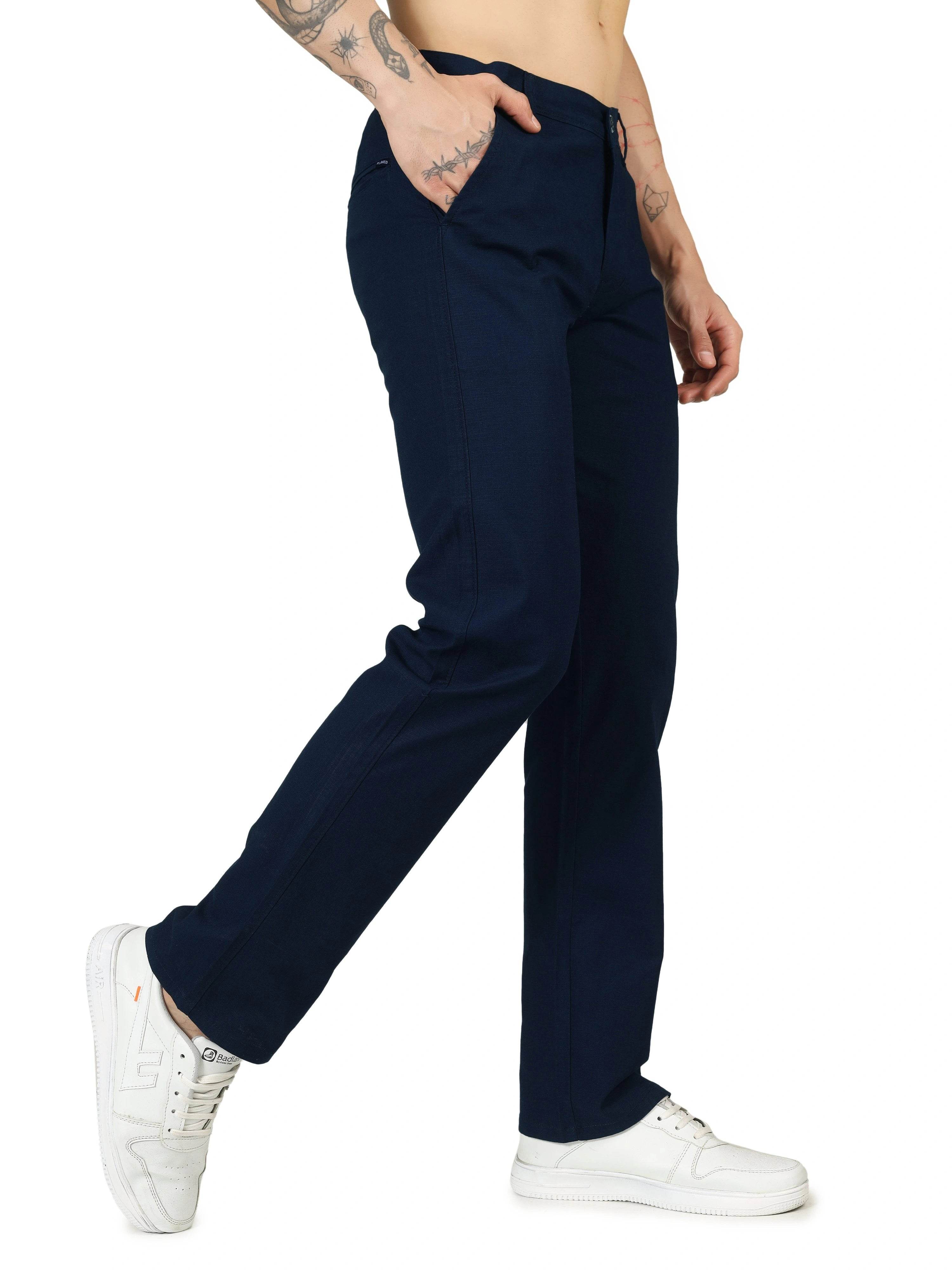 Linen Relaxed Fit Trouser - Blue - Flaked