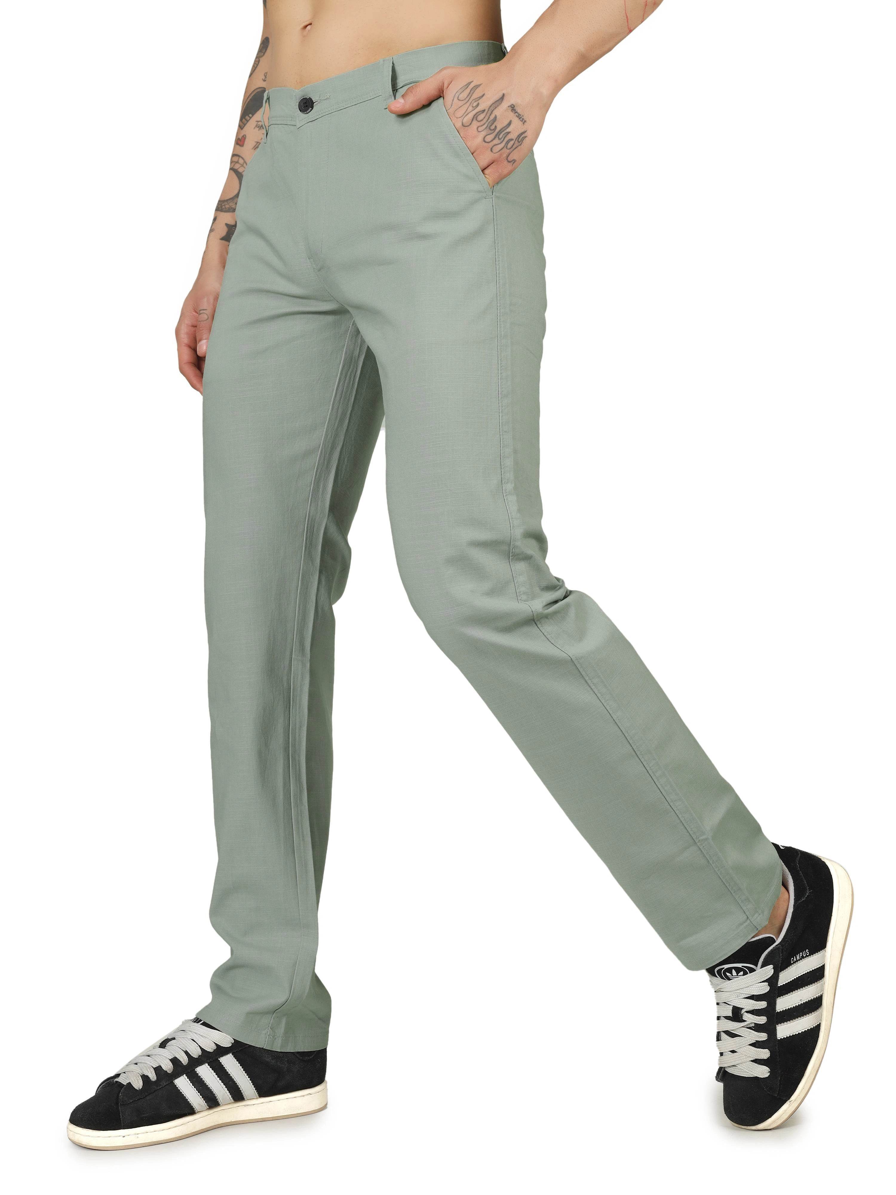 Linen Relaxed Fit Trouser - Sage Green - Flaked