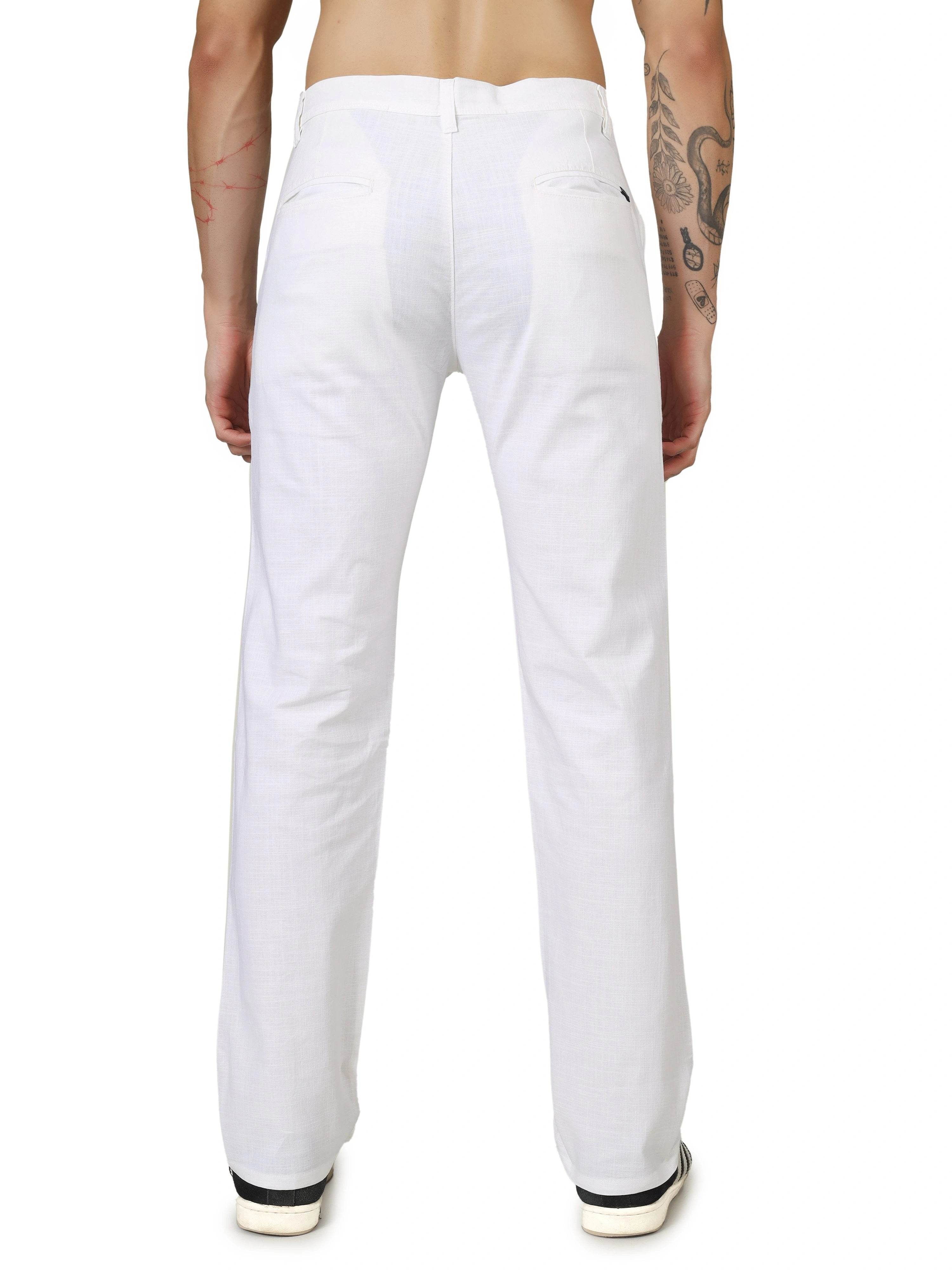 Linen Relaxed Fit Trouser - White - Flaked