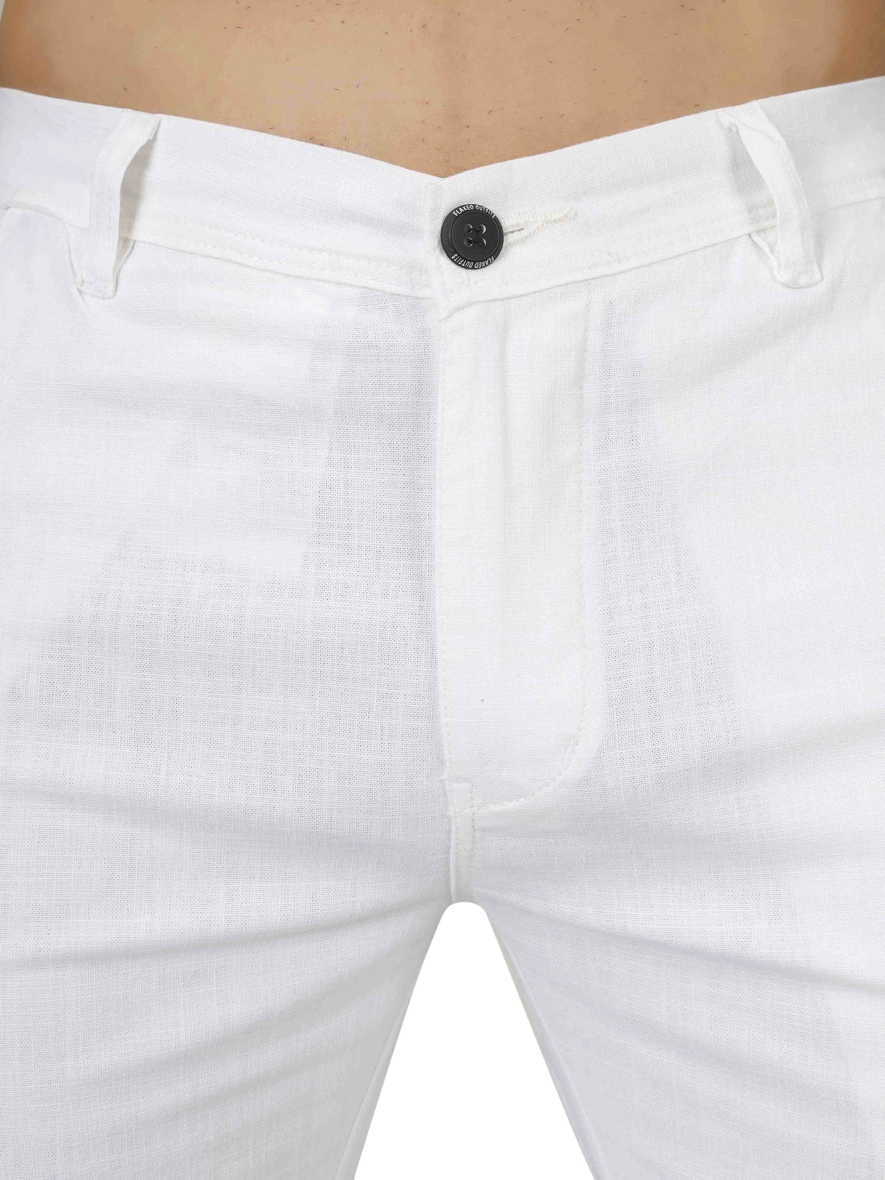 Linen Relaxed Fit Trouser - White - Flaked