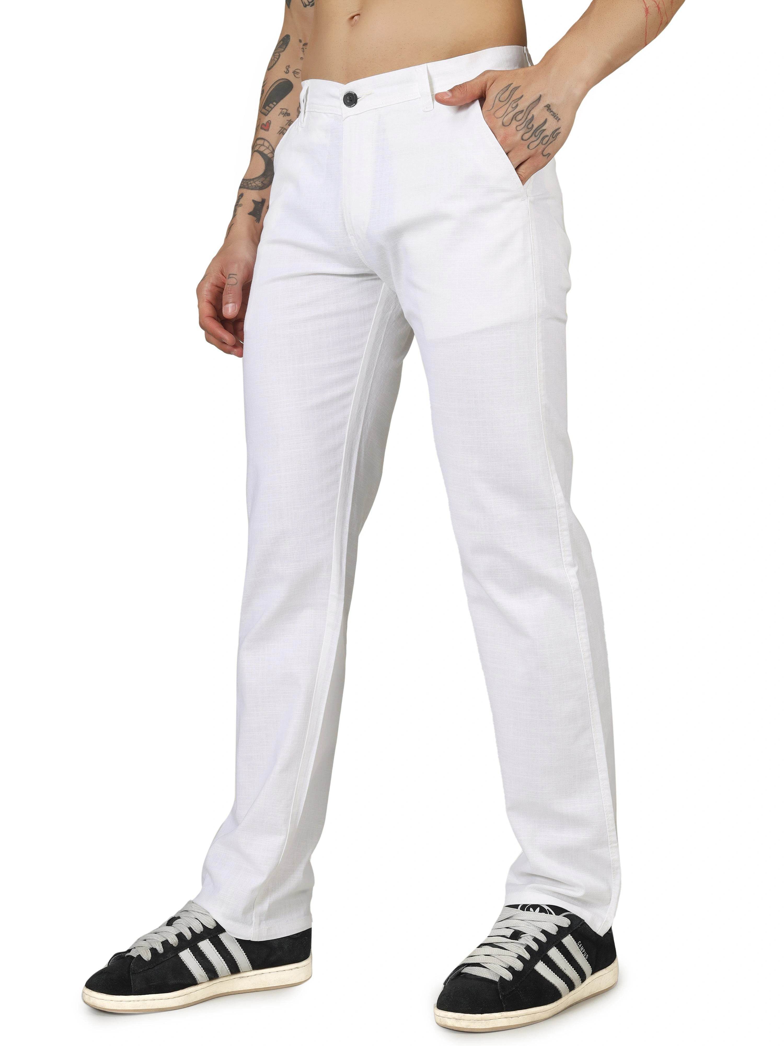 Linen Relaxed Fit Trouser - White - Flaked