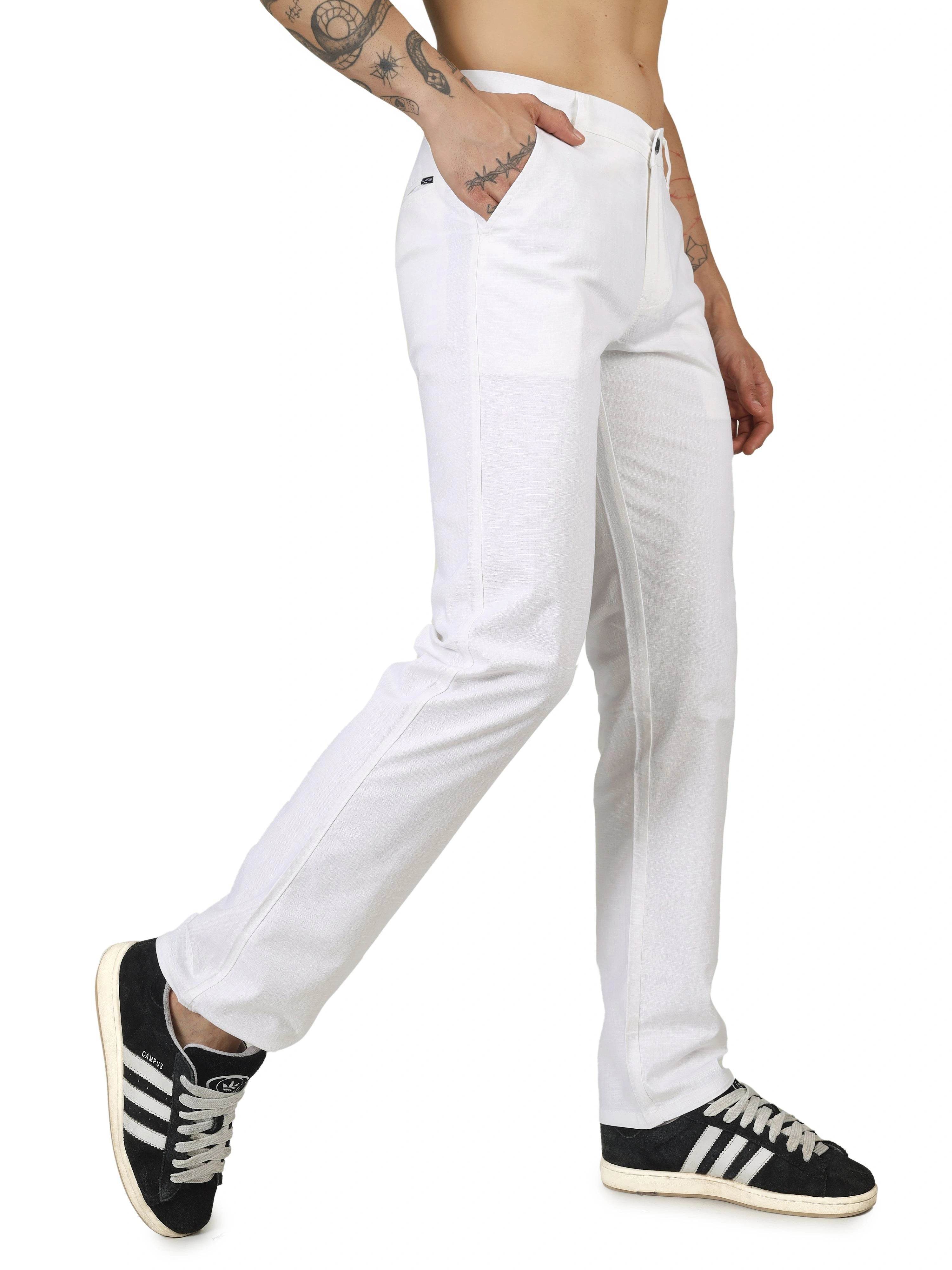 Linen Relaxed Fit Trouser - White - Flaked