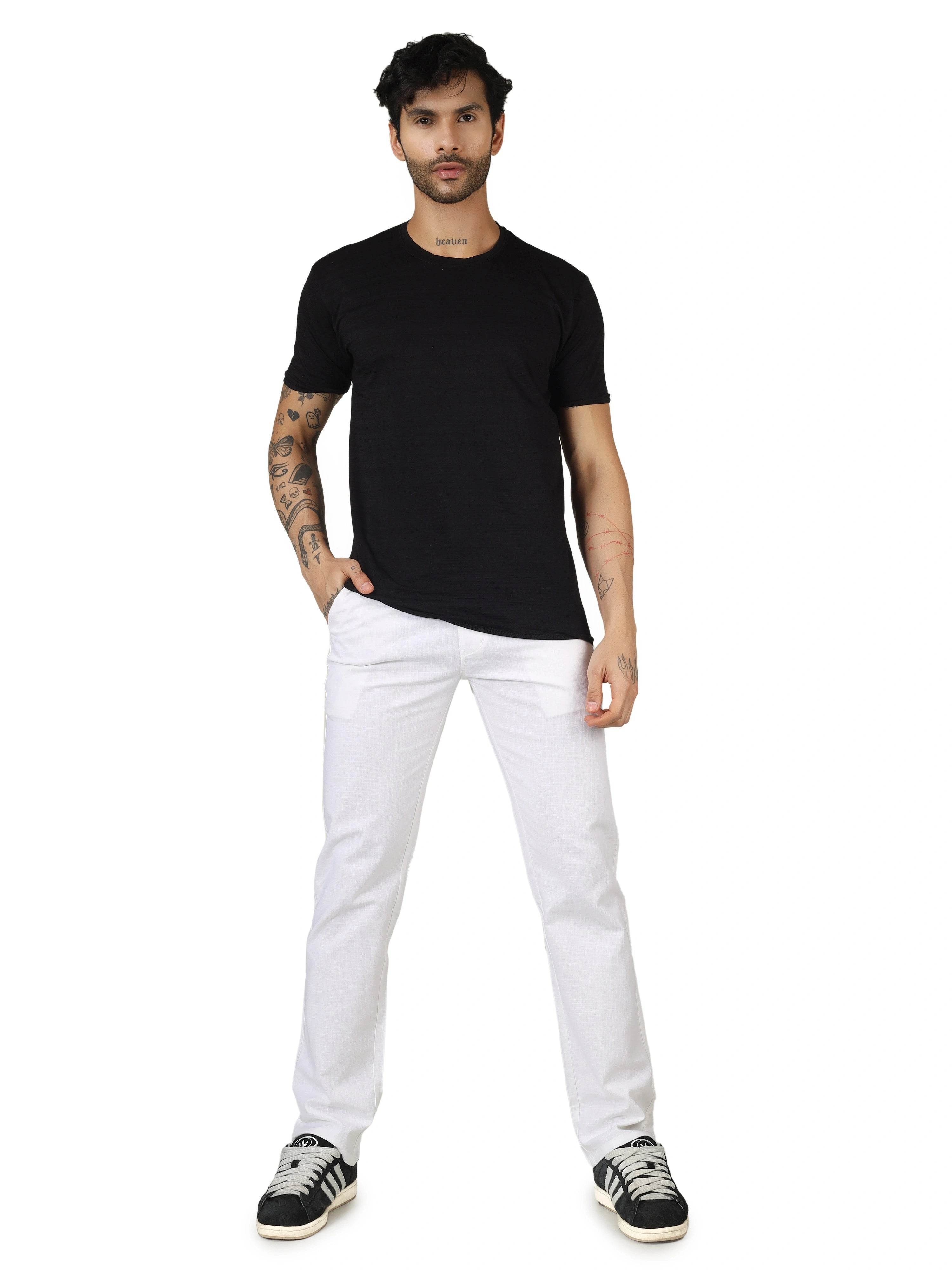 Linen Relaxed Fit Trouser - White - Flaked