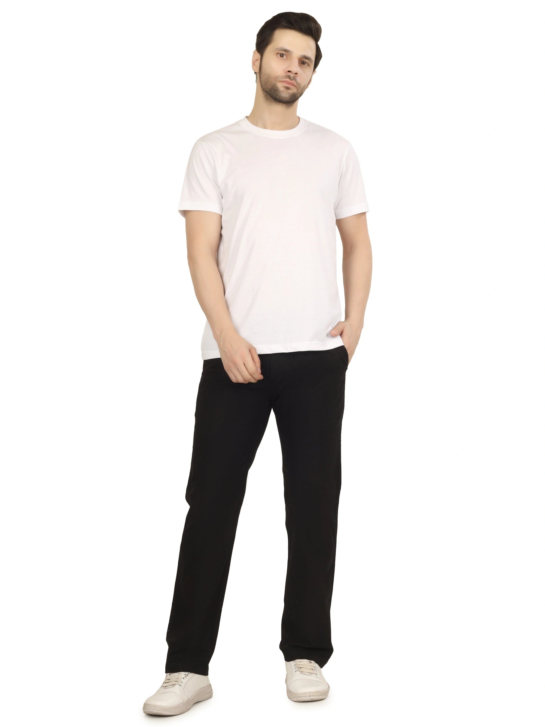 Linen Draw-String Comfort Fit Stretchable Trouser – Black