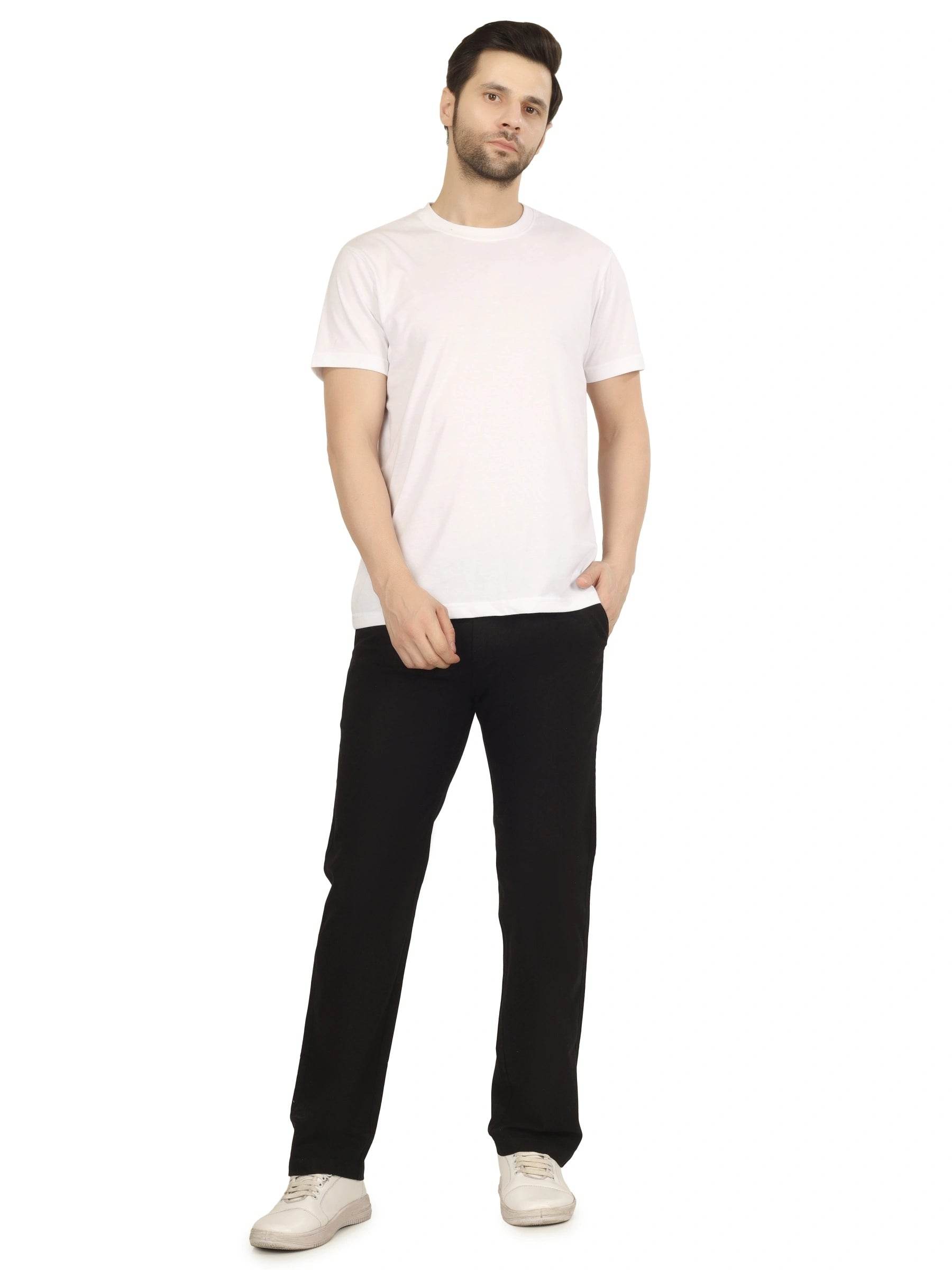 Linen Draw-String Comfort Fit Stretchable Trouser – Black - Flaked