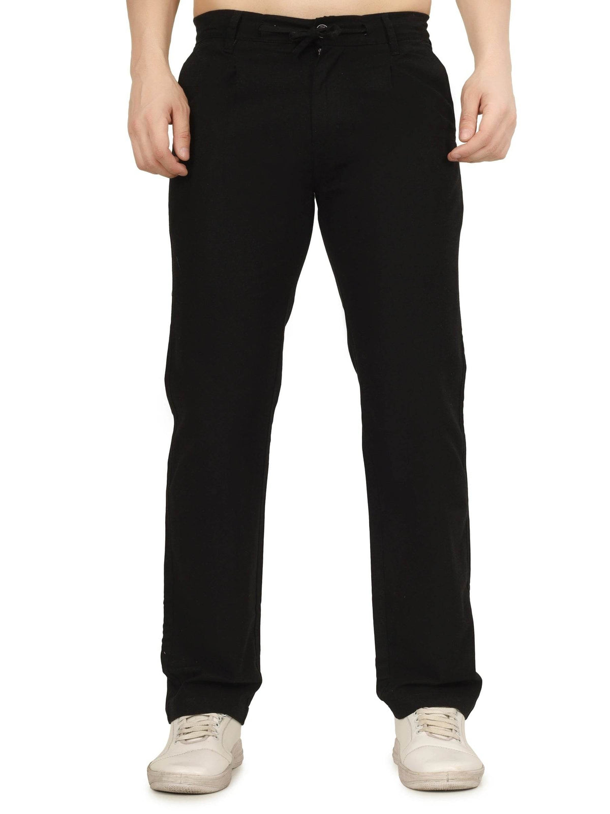 FLAKED Black Linen Drawstring Relaxed Fit Trouser