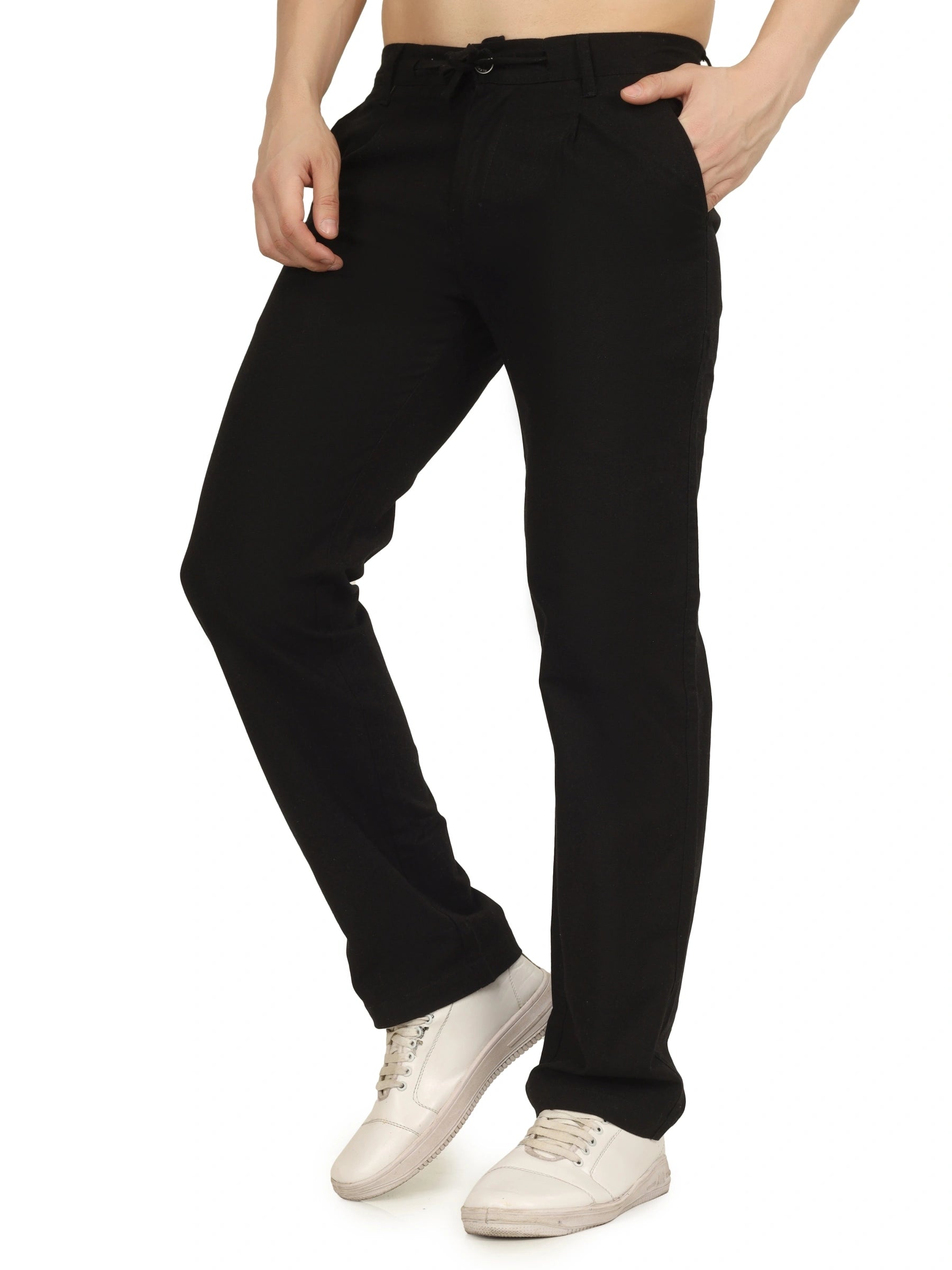 Linen Draw-String Comfort Fit Stretchable Trouser – Black