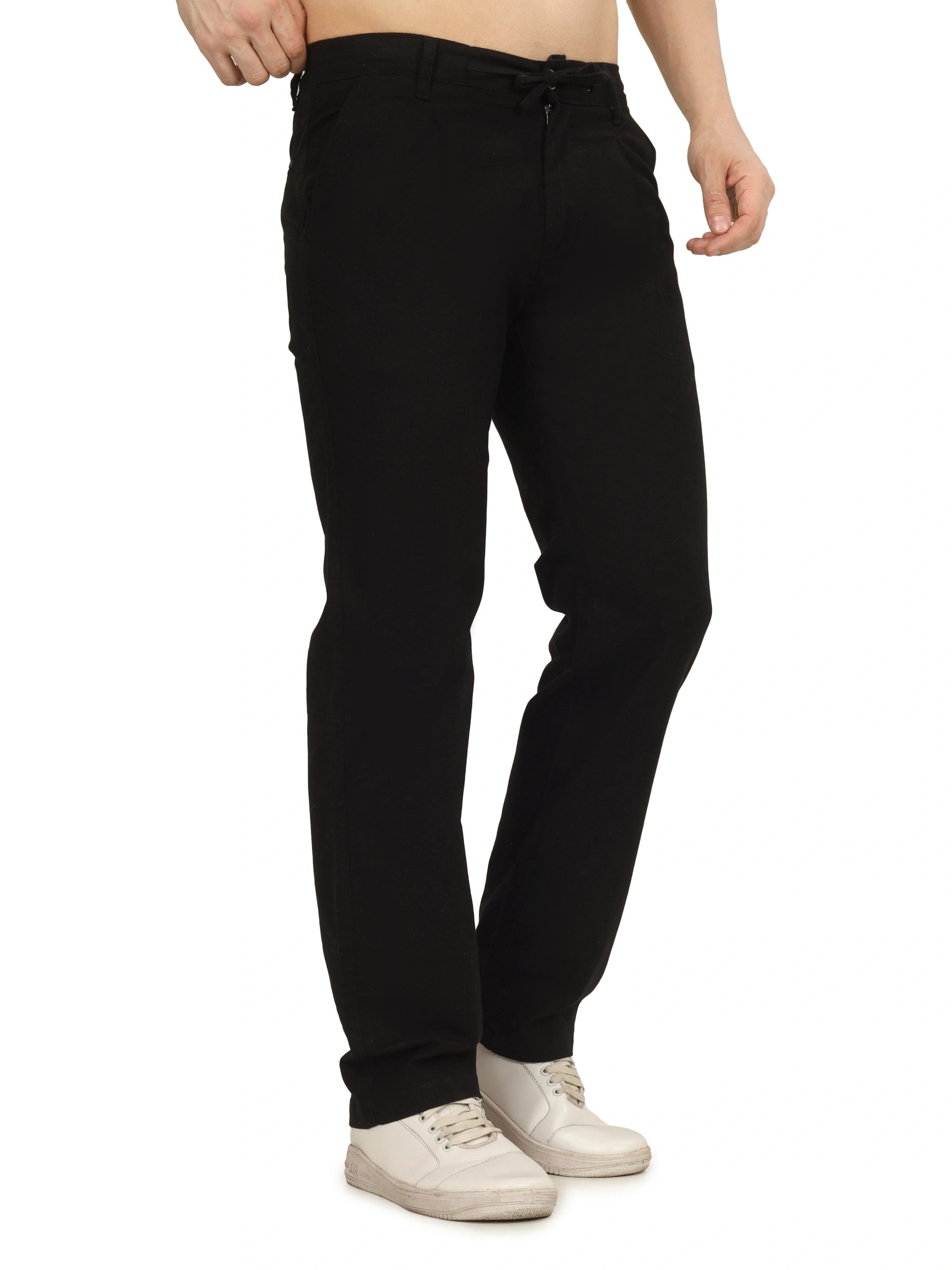 Linen Draw-String Comfort Fit Stretchable Trouser – Black
