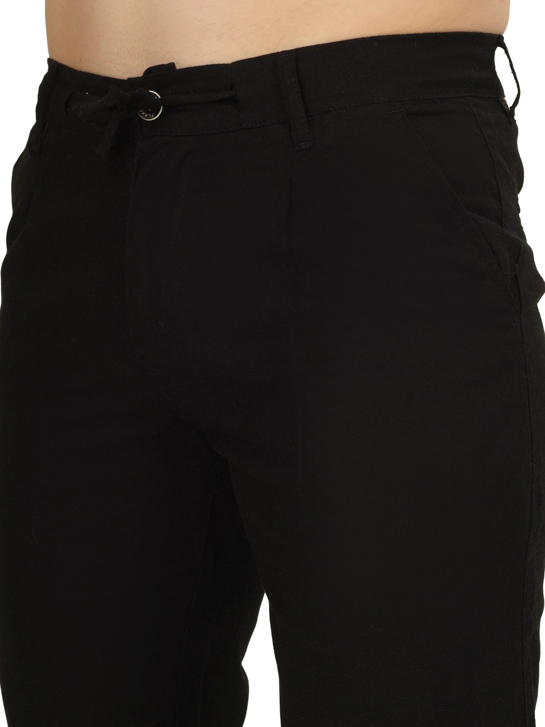 Linen Draw-String Comfort Fit Stretchable Trouser – Black