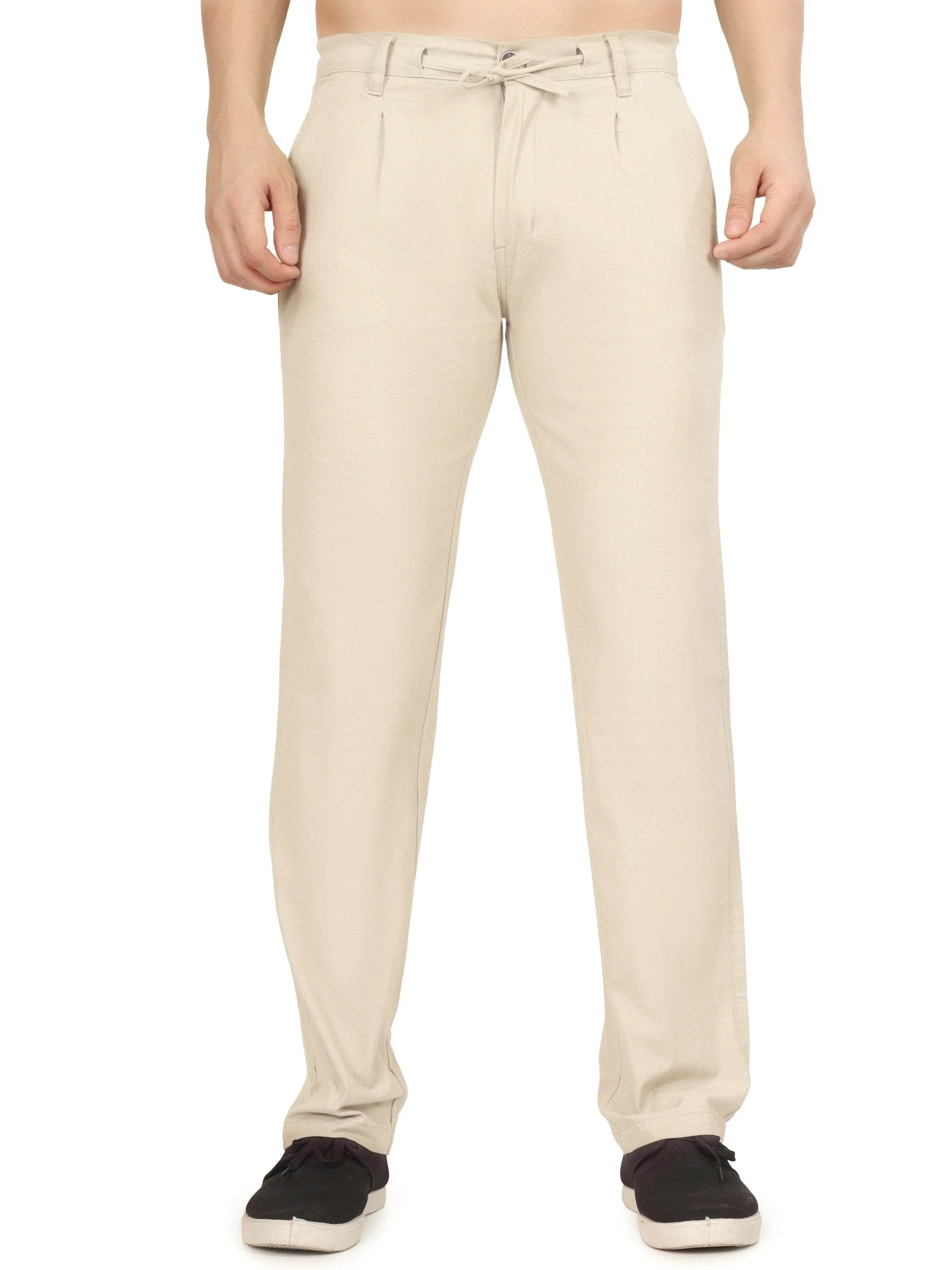 Linen Draw-String Comfort Fit Stretchable Trouser – Light Camel - Flaked