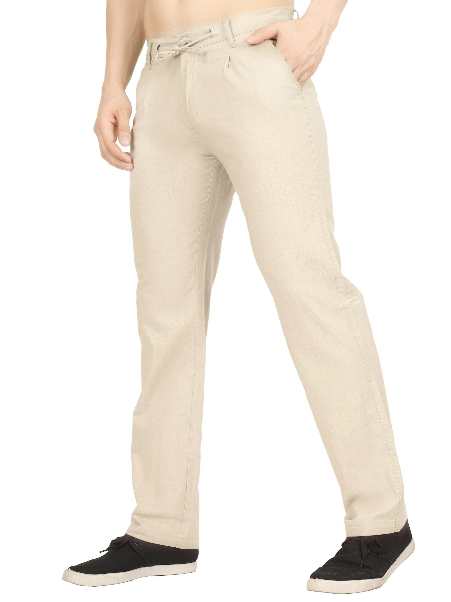 Linen Draw-String Comfort Fit Stretchable Trouser – Light Camel - Flaked