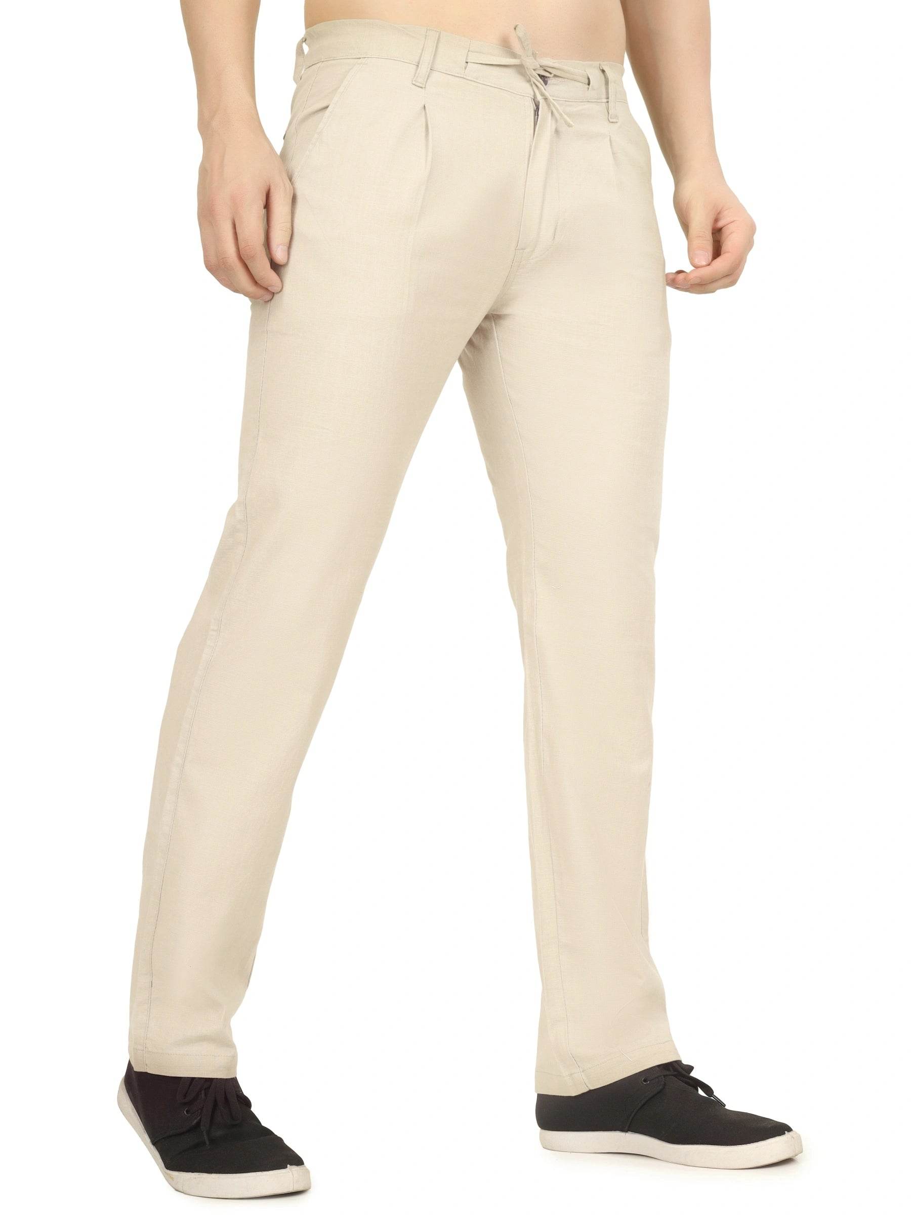 Linen Draw-String Comfort Fit Stretchable Trouser – Light Camel - Flaked