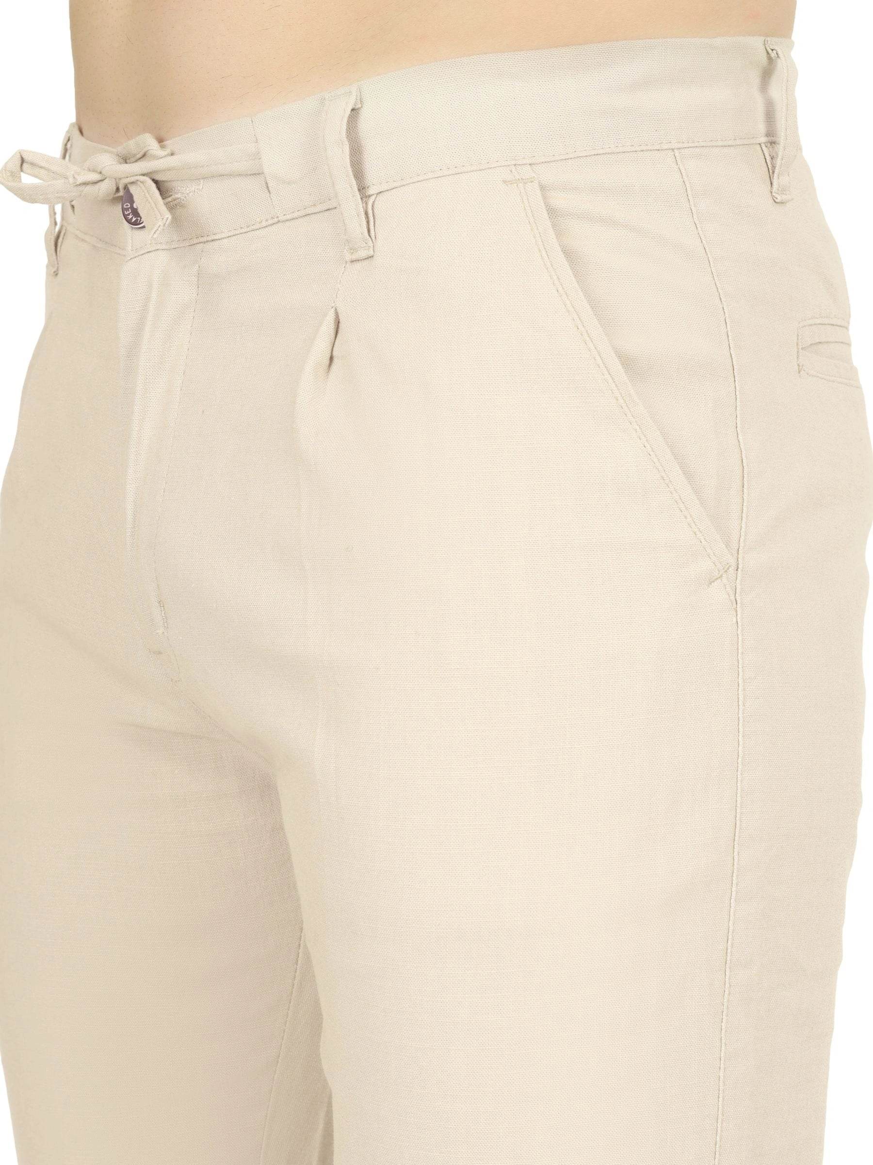 Linen Draw-String Comfort Fit Stretchable Trouser – Light Camel - Flaked