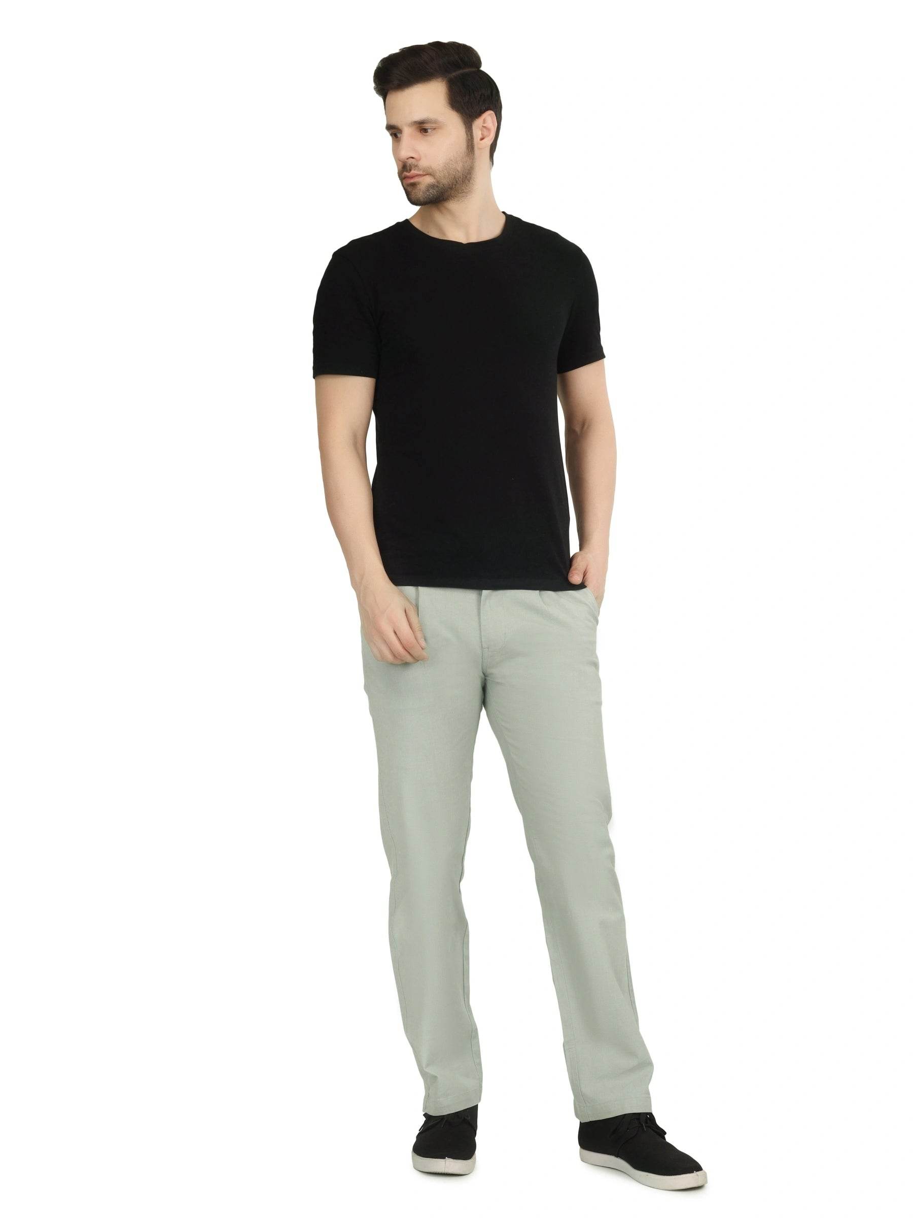 Linen Draw-String Comfort Fit Stretchable Trouser – Sage Green - Flaked