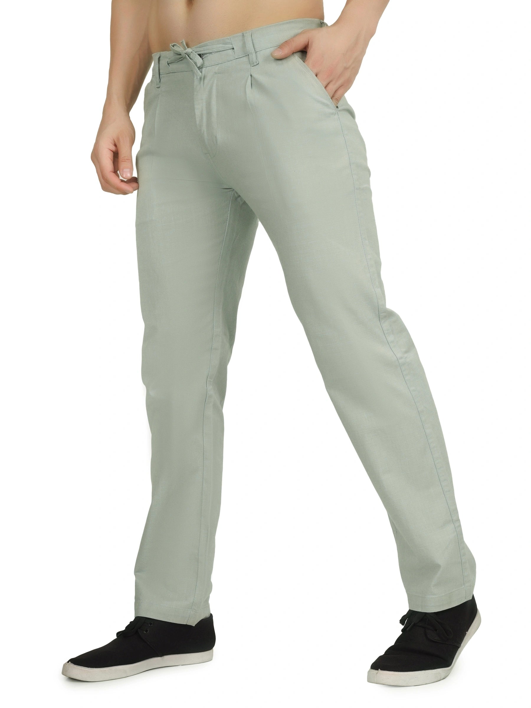 Linen Draw-String Comfort Fit Stretchable Trouser – Sage Green