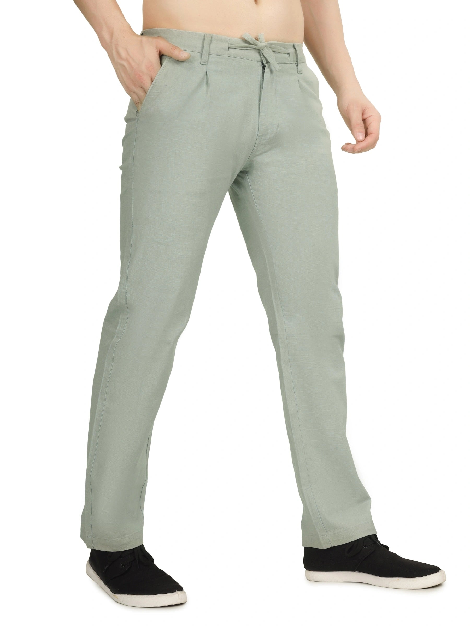 Linen Draw-String Comfort Fit Stretchable Trouser – Sage Green