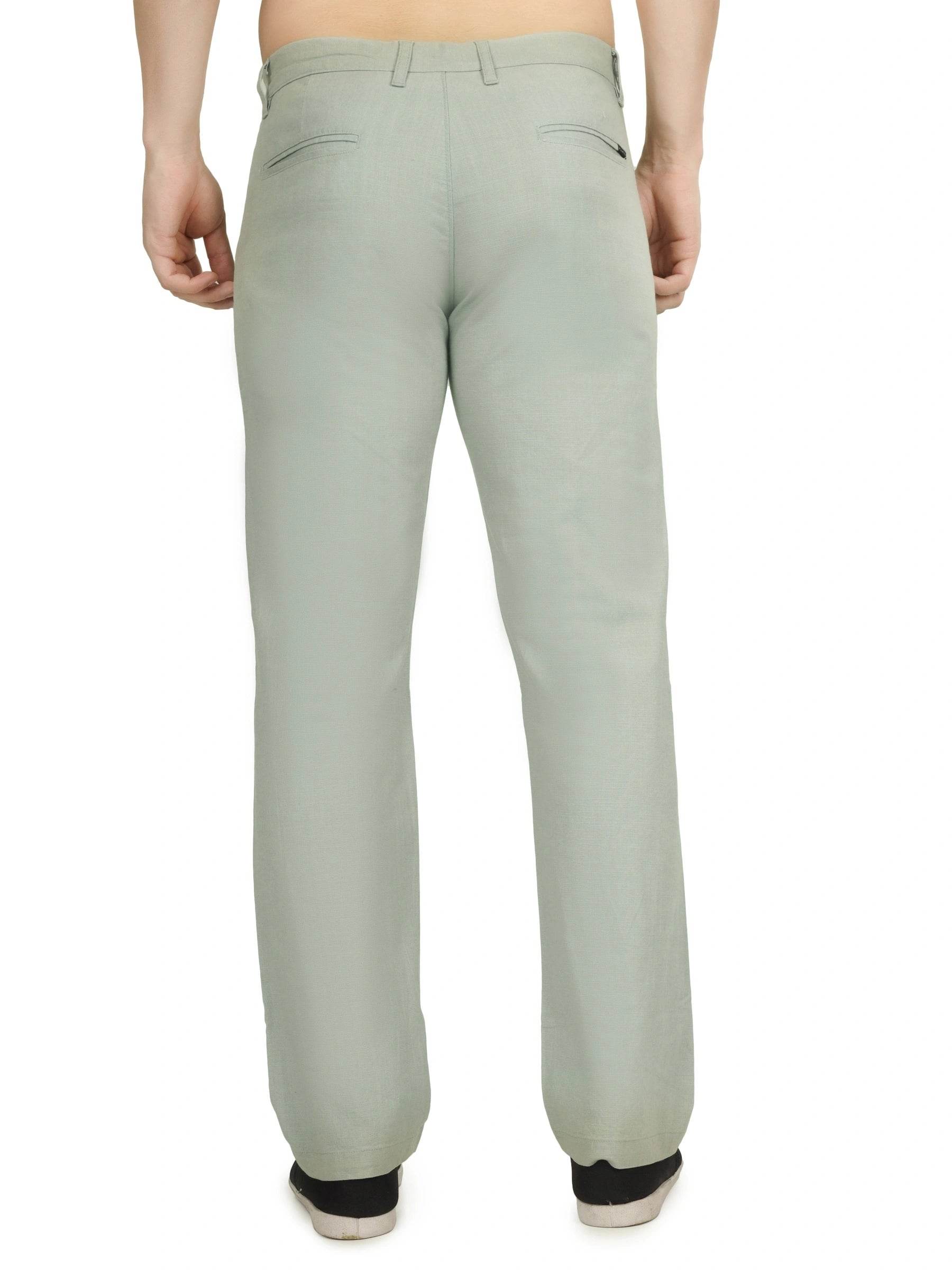 Linen Draw-String Comfort Fit Stretchable Trouser – Sage Green - Flaked