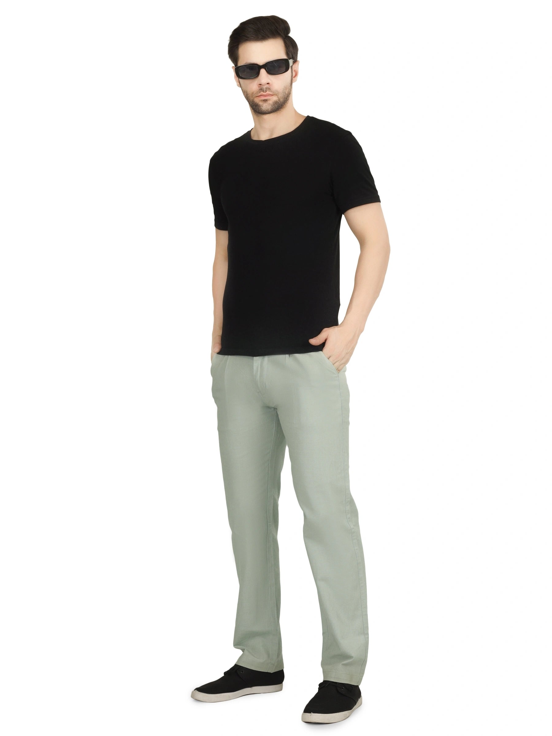 Linen Draw-String Comfort Fit Stretchable Trouser – Sage Green