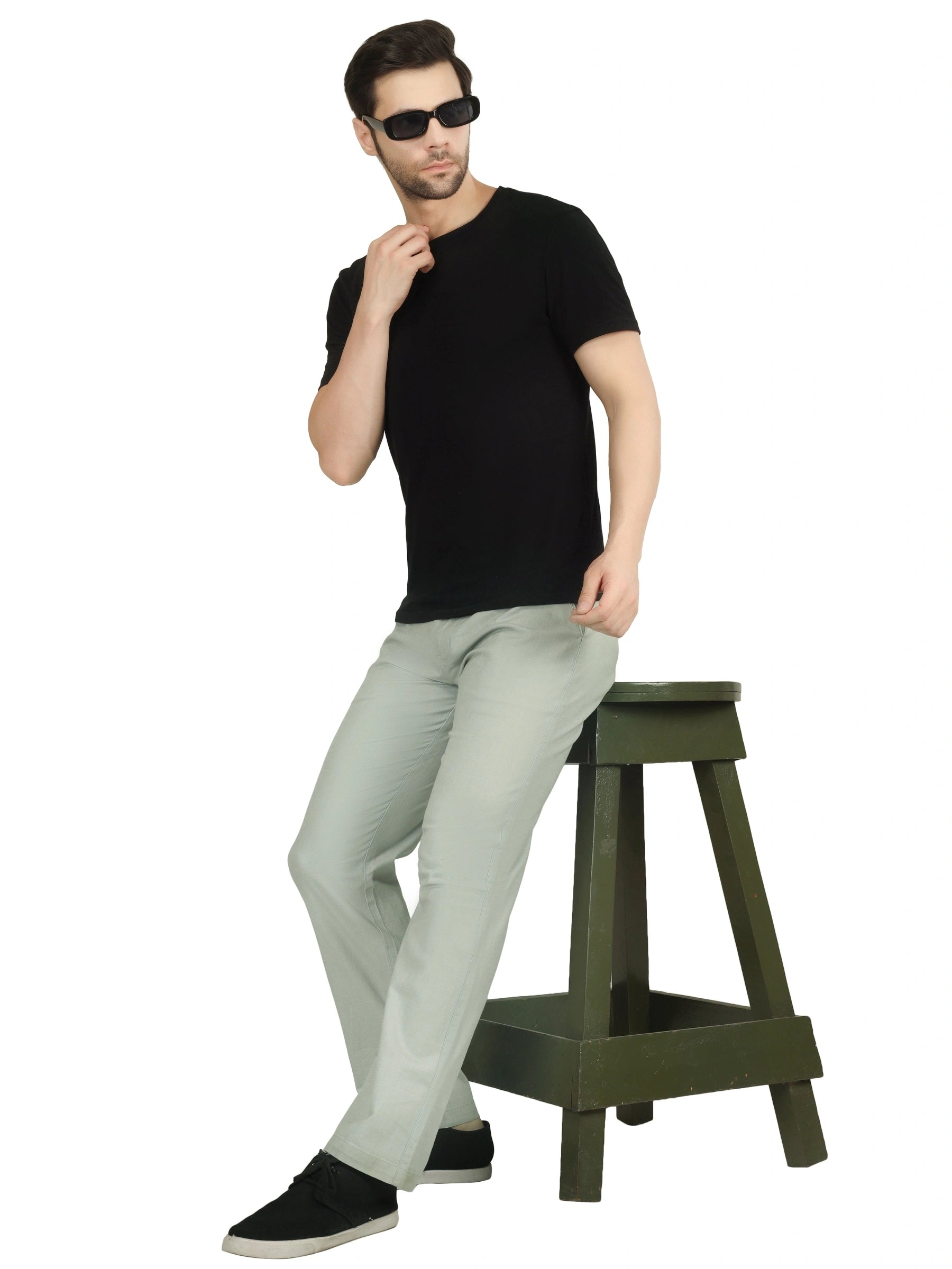 Linen Draw-String Comfort Fit Stretchable Trouser – Sage Green