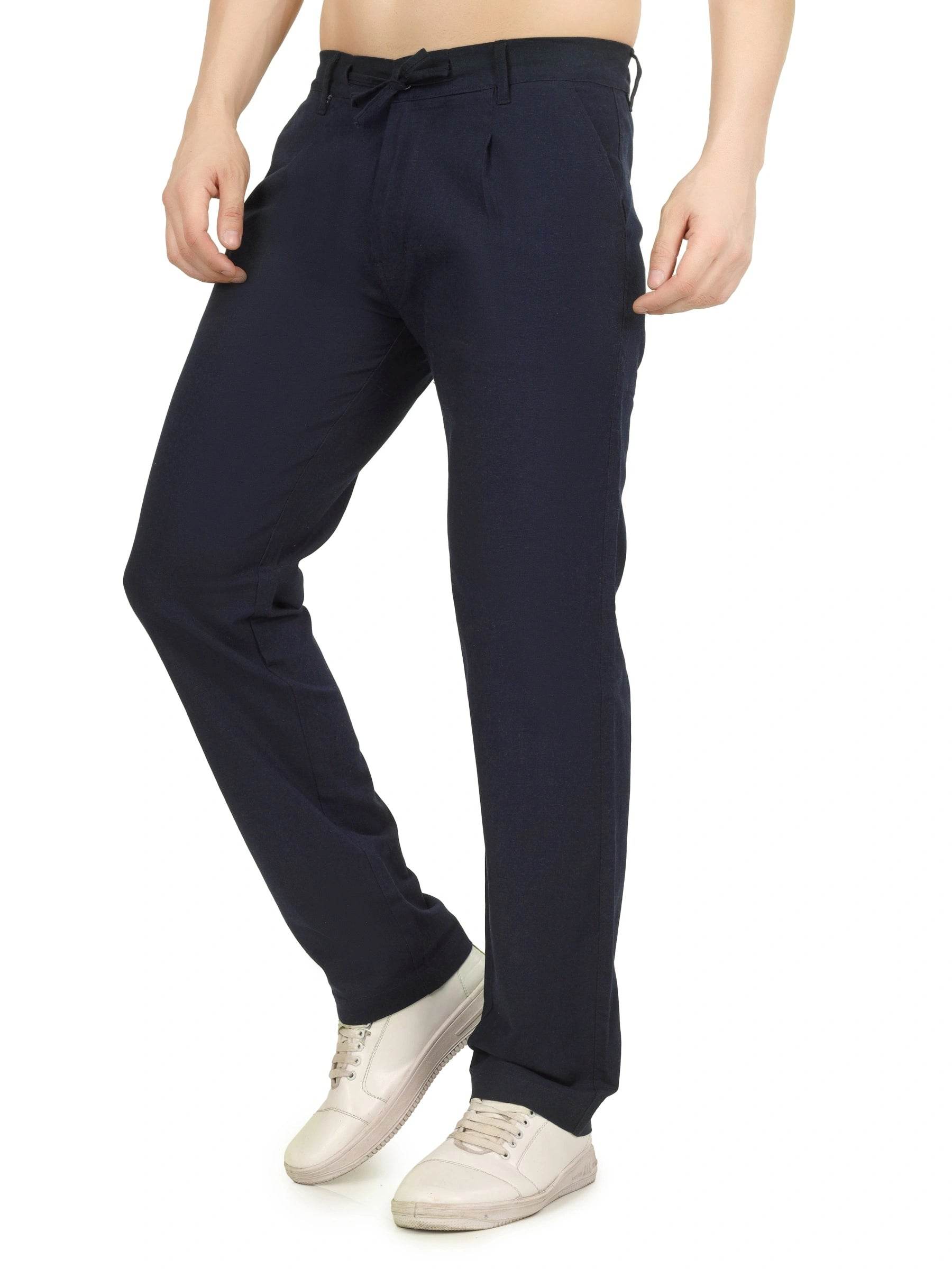 Linen Draw-String Comfort Fit Stretchable Trouser – Thunder Blue - Flaked