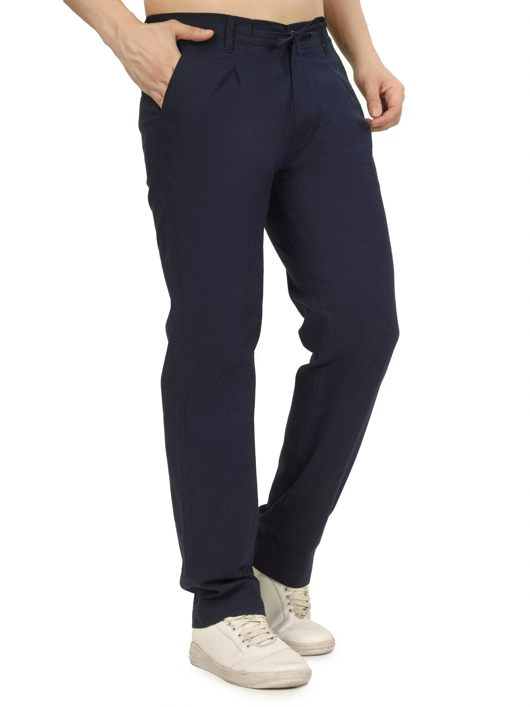 Linen Draw-String Comfort Fit Stretchable Trouser – Thunder Blue - Flaked