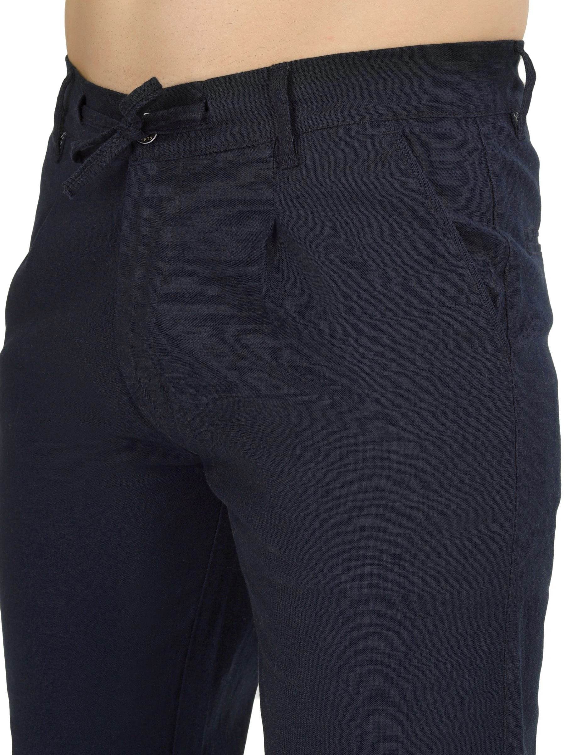 Linen Draw-String Comfort Fit Stretchable Trouser – Thunder Blue - Flaked