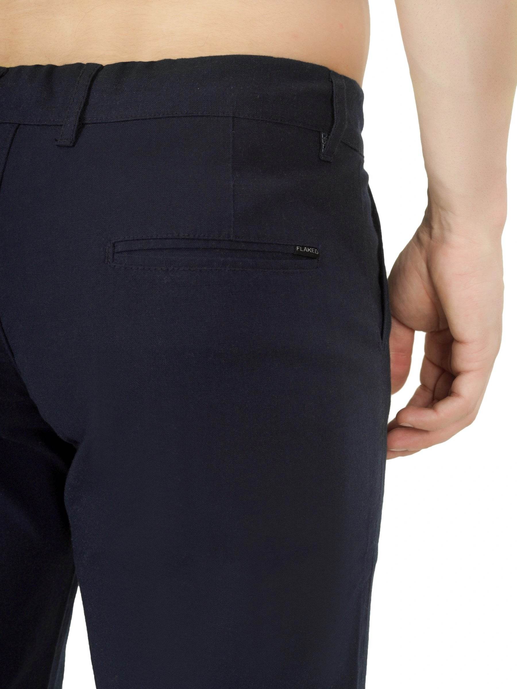 Linen Draw-String Comfort Fit Stretchable Trouser – Thunder Blue - Flaked