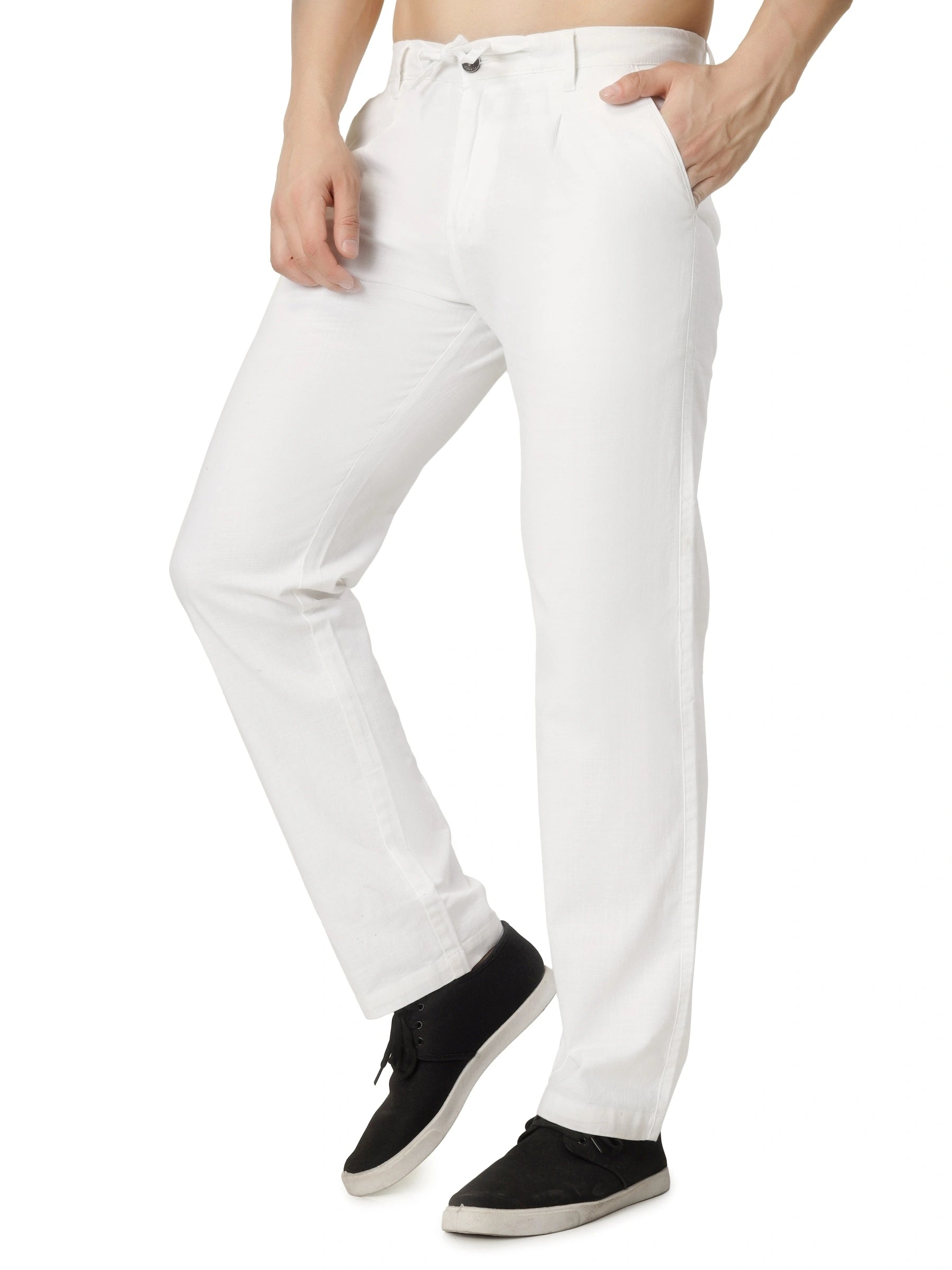 Linen Draw-String Comfort Fit Stretchable Trouser – White