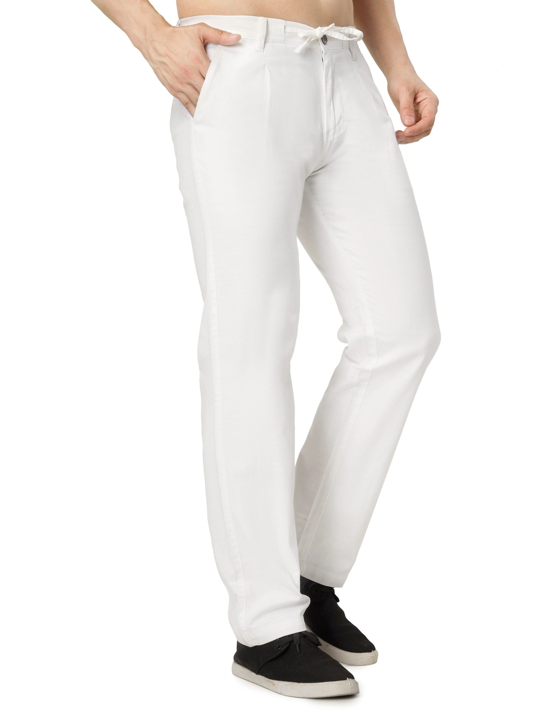 Linen Draw-String Comfort Fit Stretchable Trouser – White