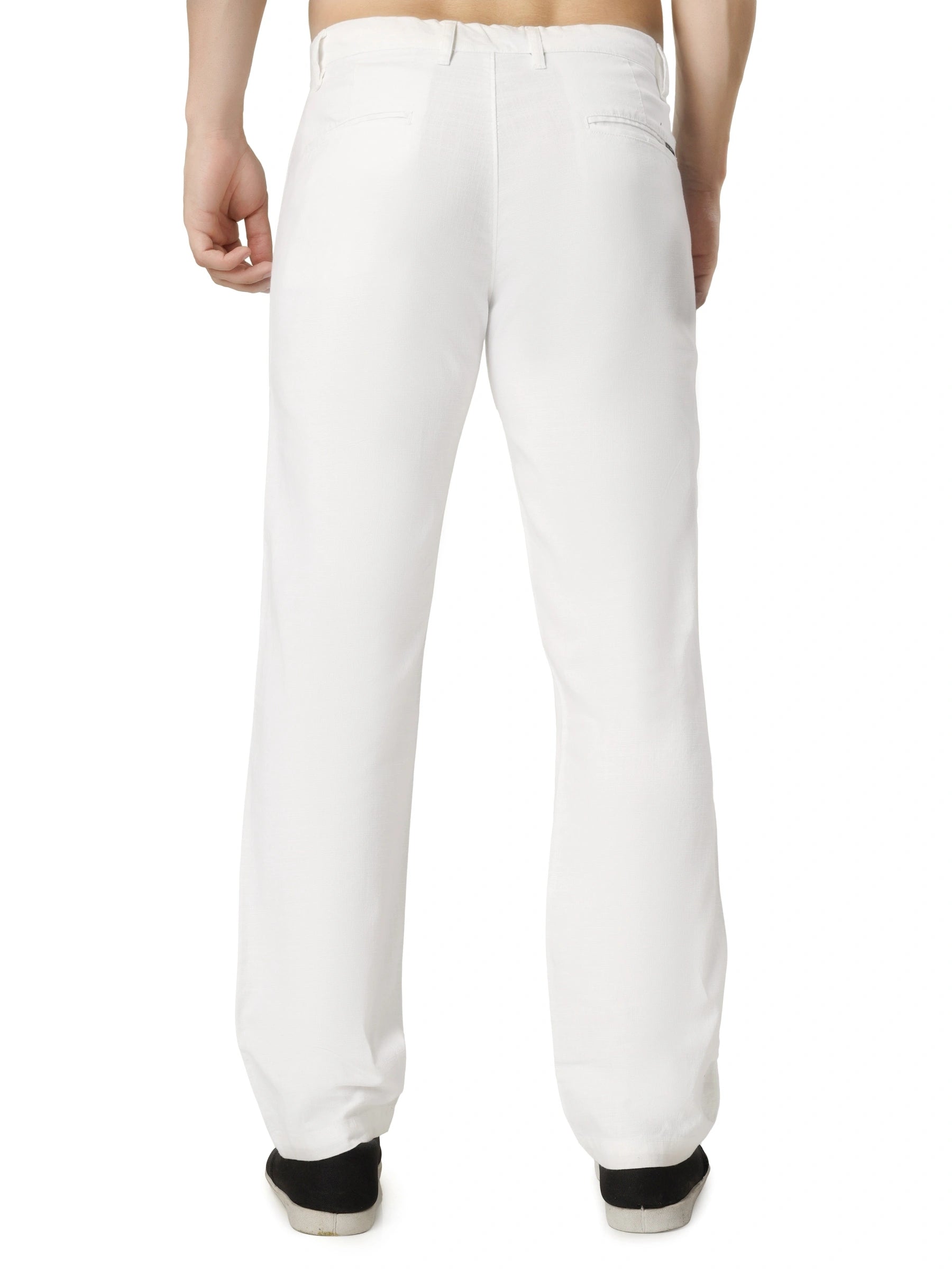 Linen Draw-String Comfort Fit Stretchable Trouser – White