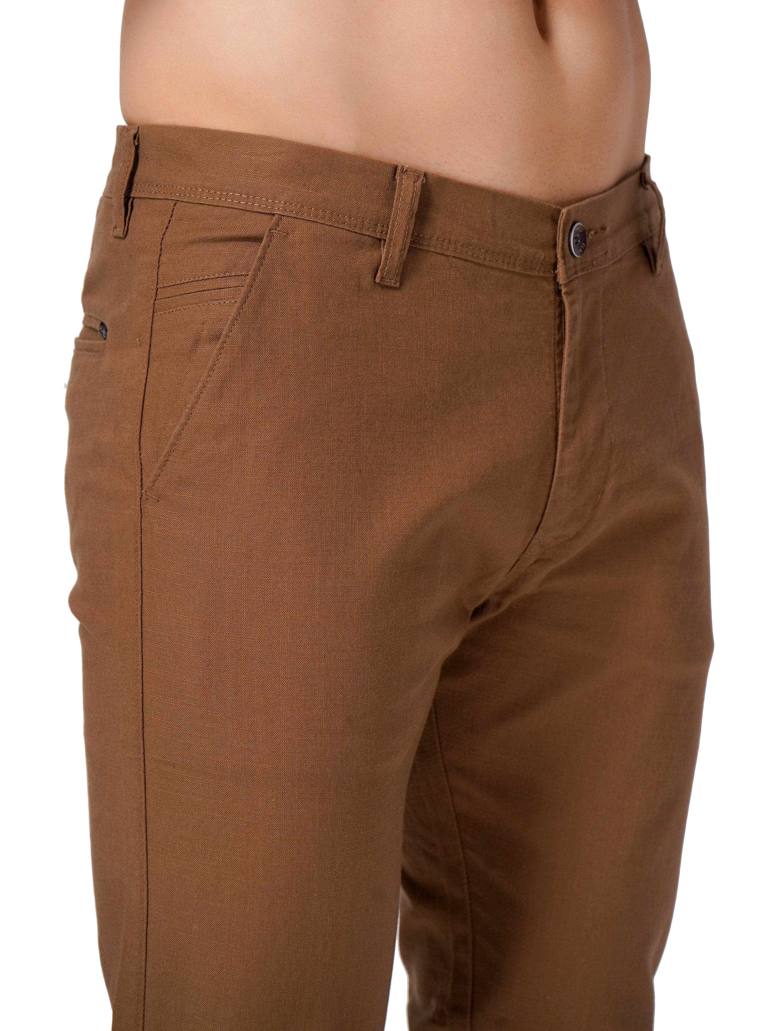 Linen Regular Fit Stretchable Trouser – Brown Bear - Flaked