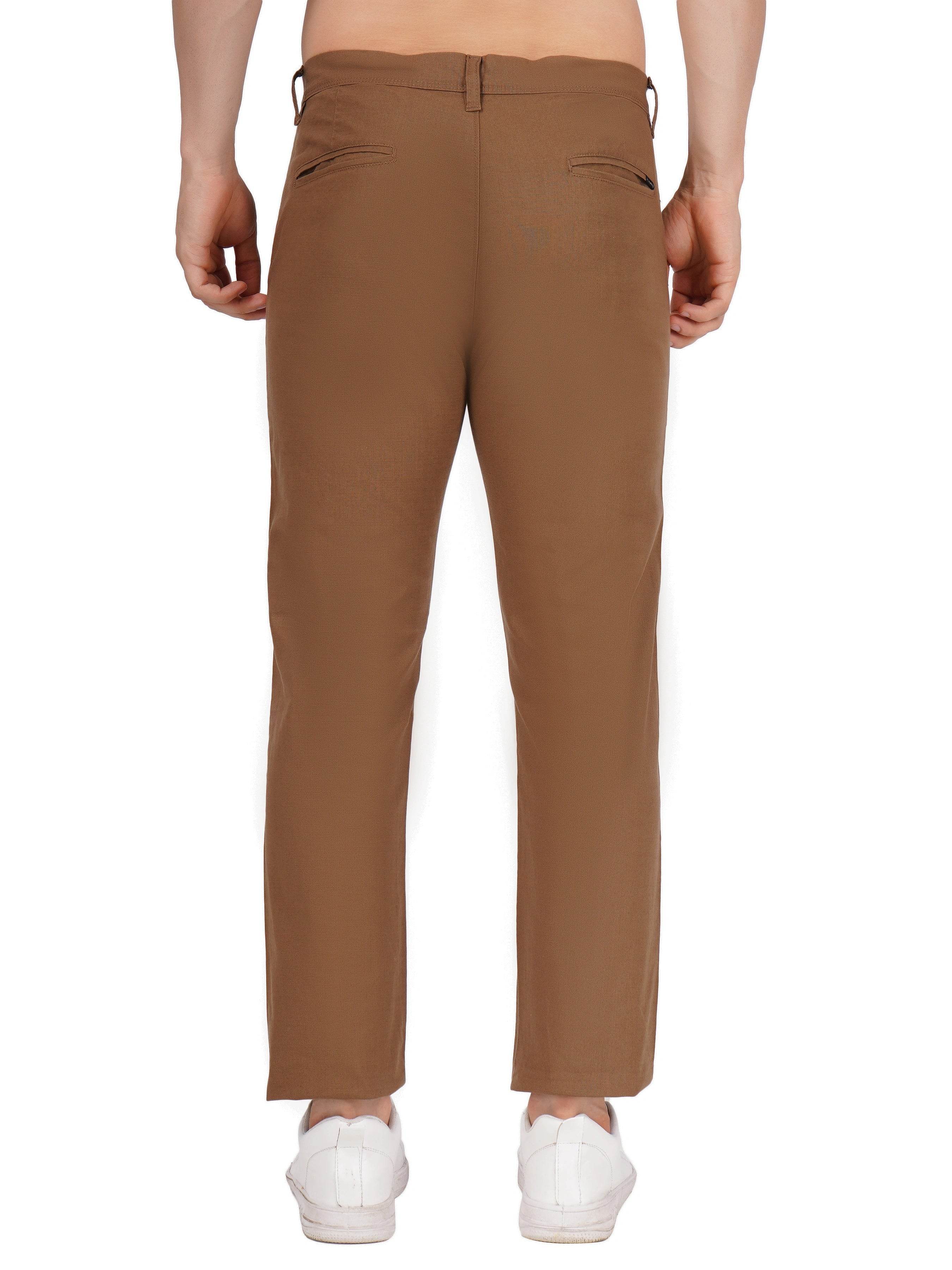 Linen Regular Fit Stretchable Trouser – Brown Bear - Flaked
