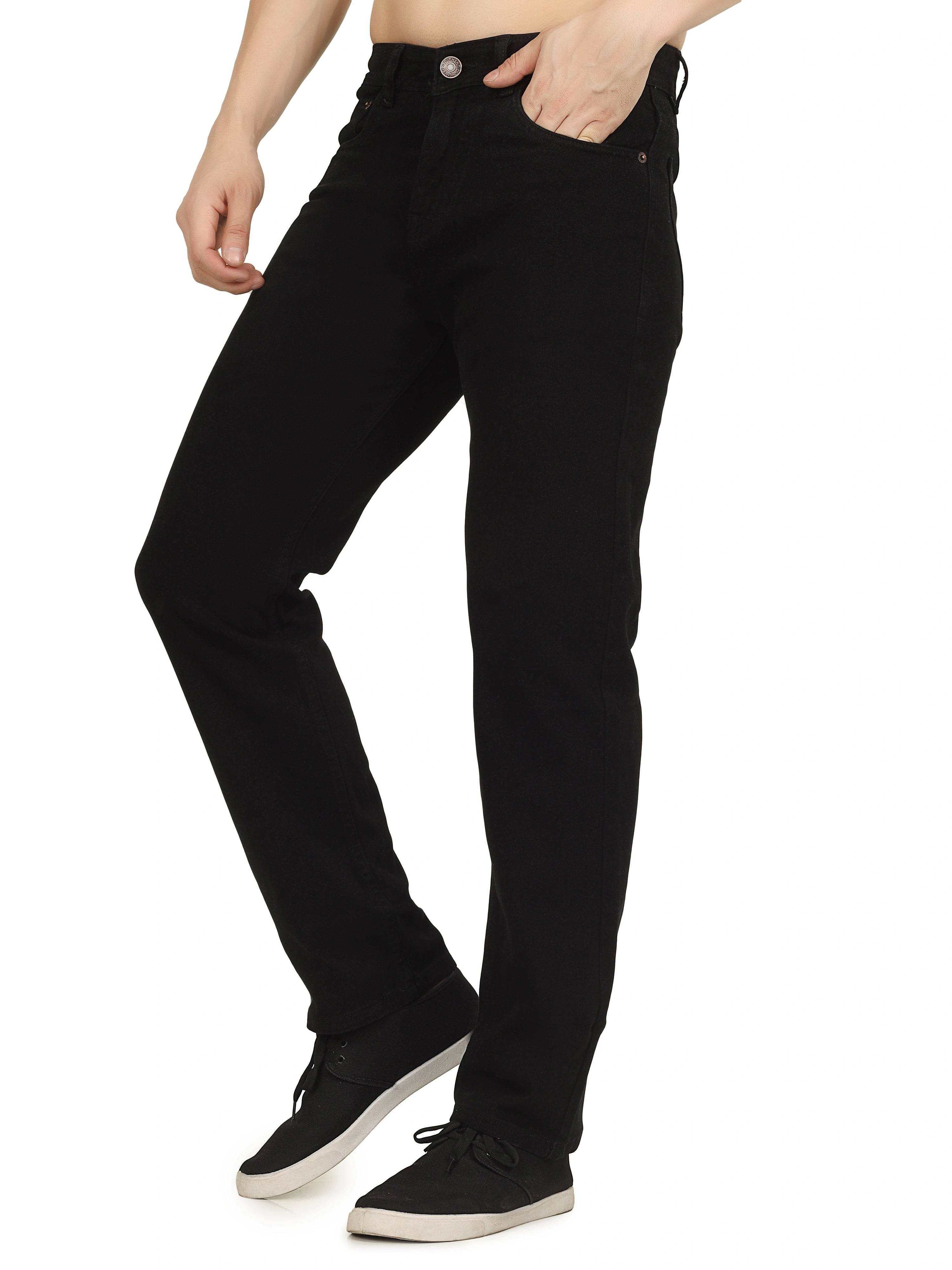 Men’s Relaxed Fit Stretchable Organic Cotton Jeans - Midnight Black - Flaked