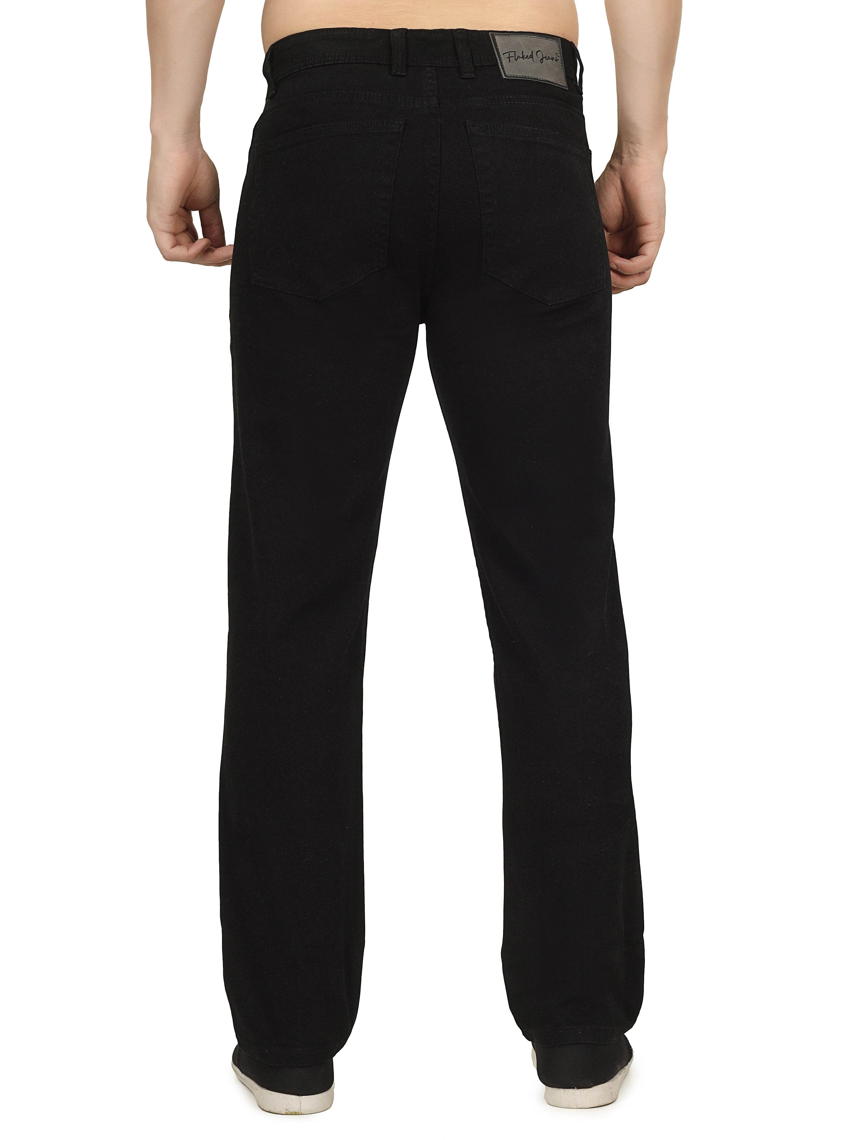 Men’s Relaxed Fit Stretchable Organic Cotton Jeans - Midnight Black - Flaked