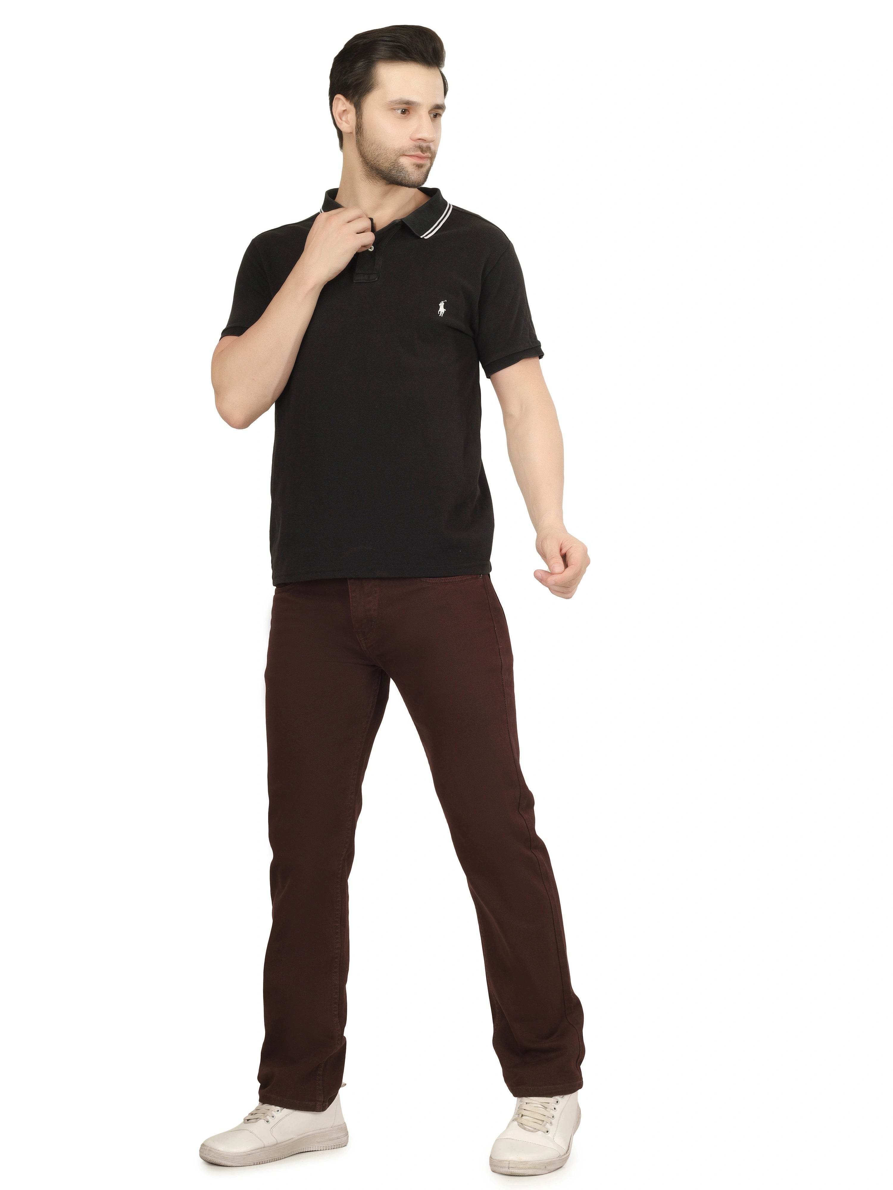 Men’s Relaxed Fit Stretchable Organic Cotton Jeans - Mocha Brown - Flaked
