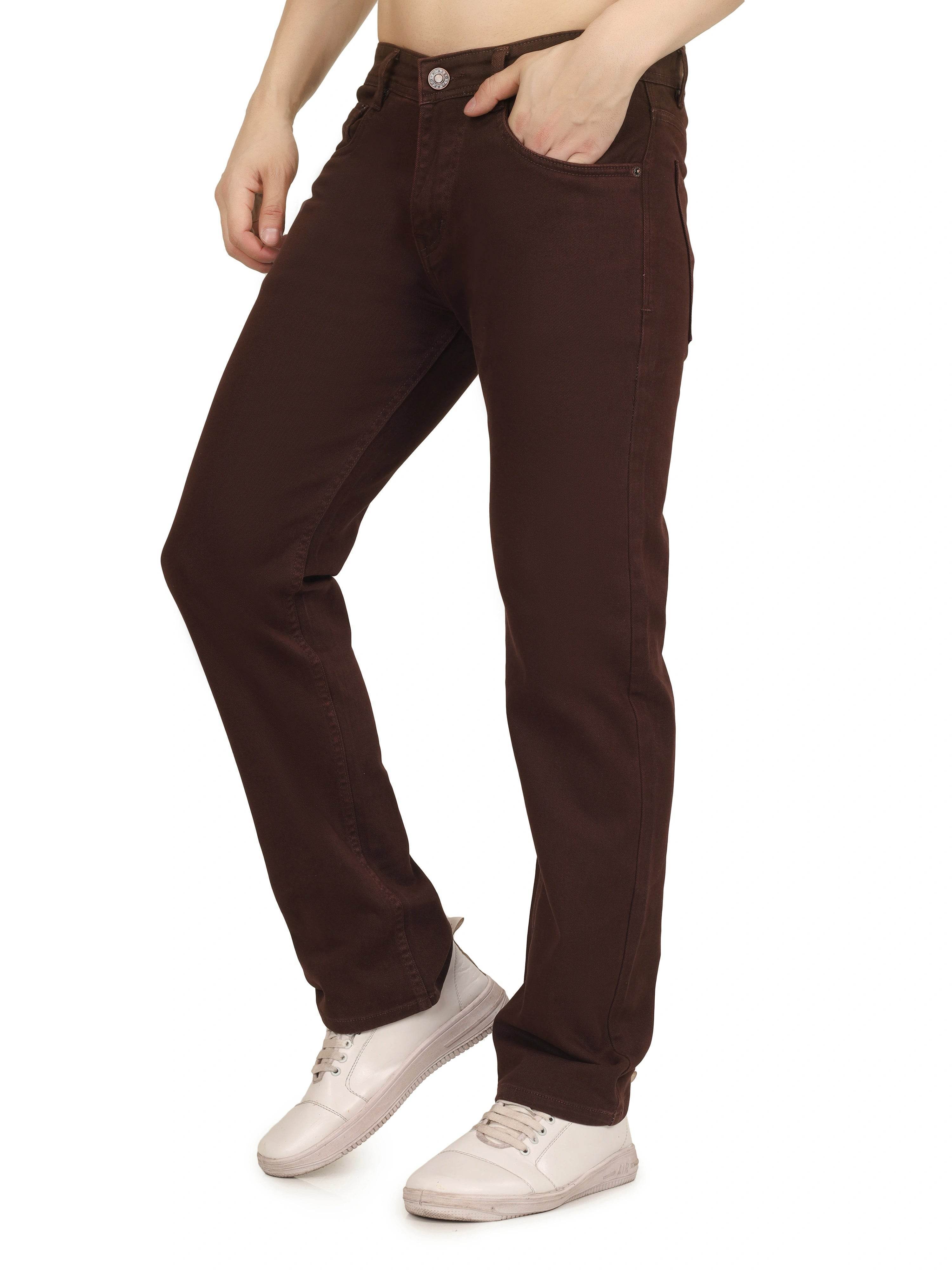Men’s Relaxed Fit Stretchable Organic Cotton Jeans - Mocha Brown - Flaked