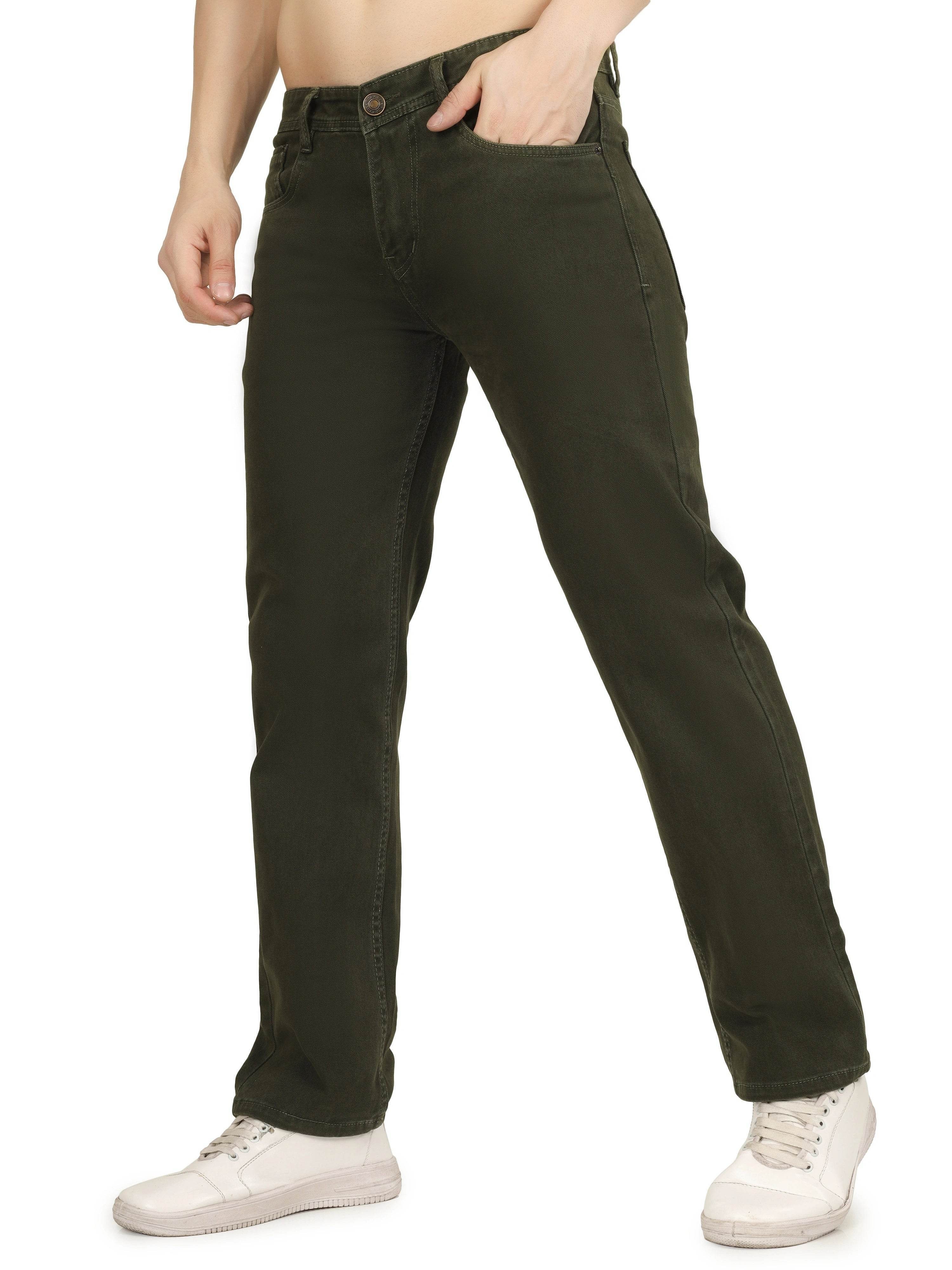Men’s Relaxed Fit Stretchable Organic Cotton Jeans - Forest Olive - Flaked