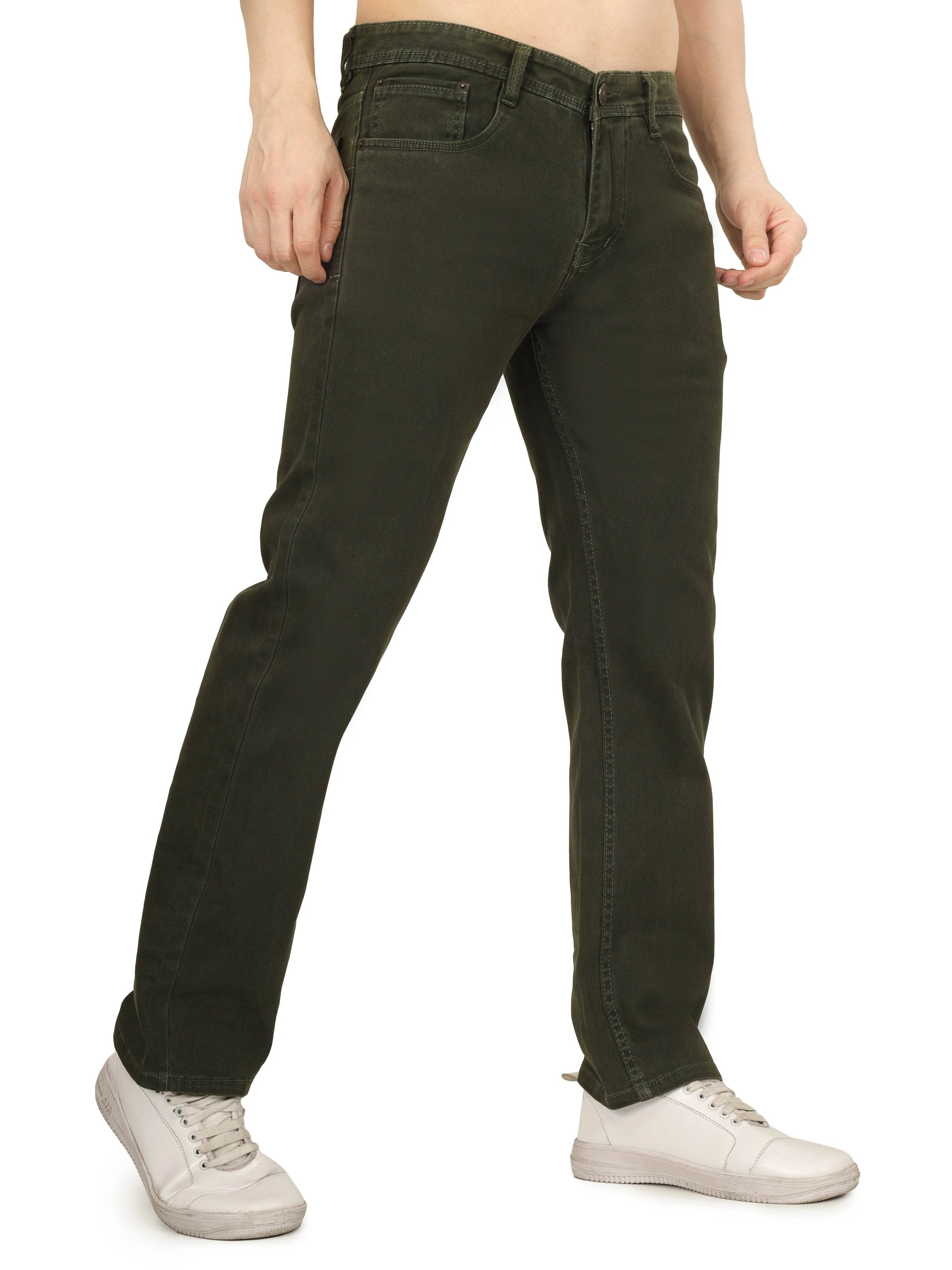 Men’s Relaxed Fit Stretchable Organic Cotton Jeans - Forest Olive - Flaked