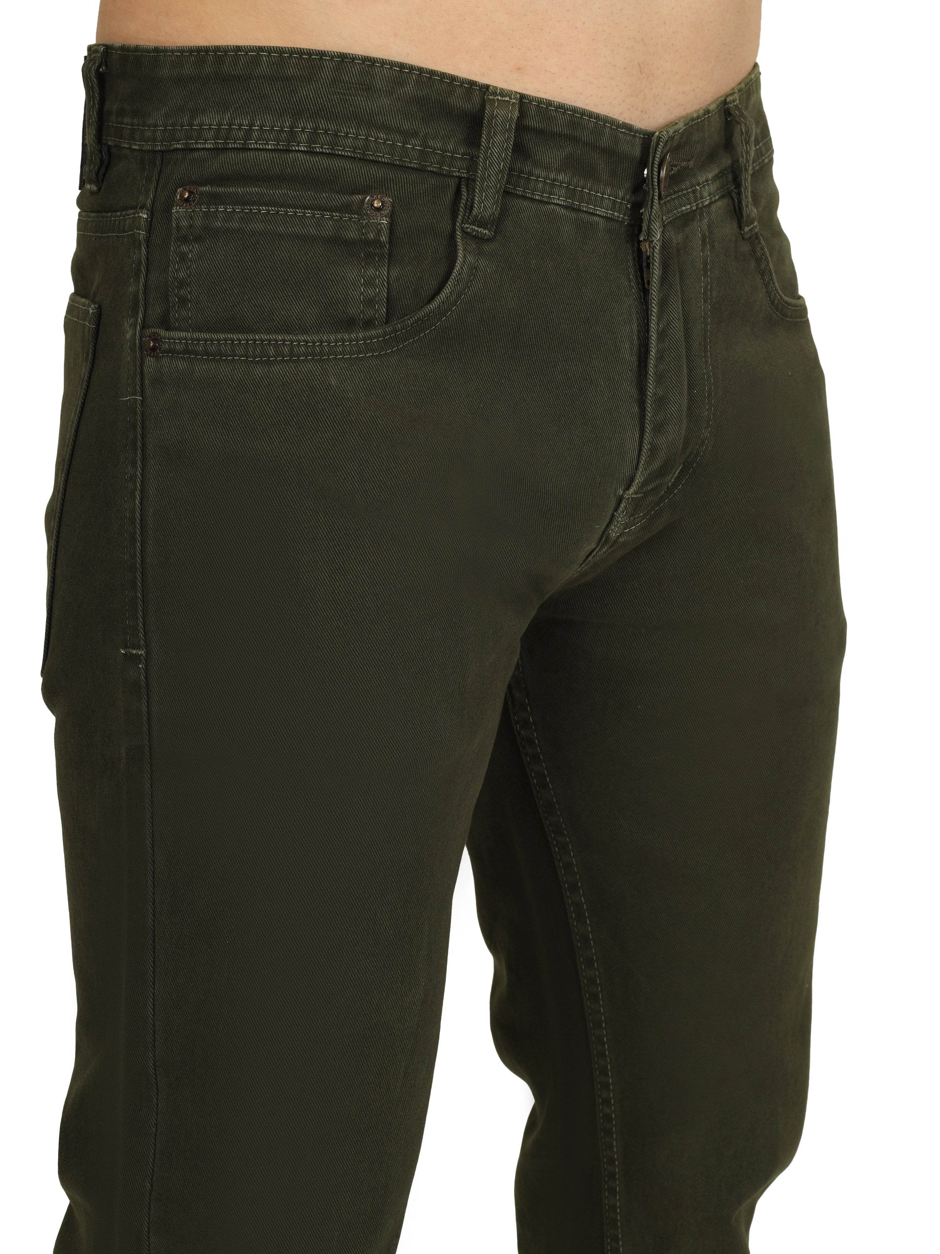 Men’s Relaxed Fit Stretchable Organic Cotton Jeans - Forest Olive - Flaked