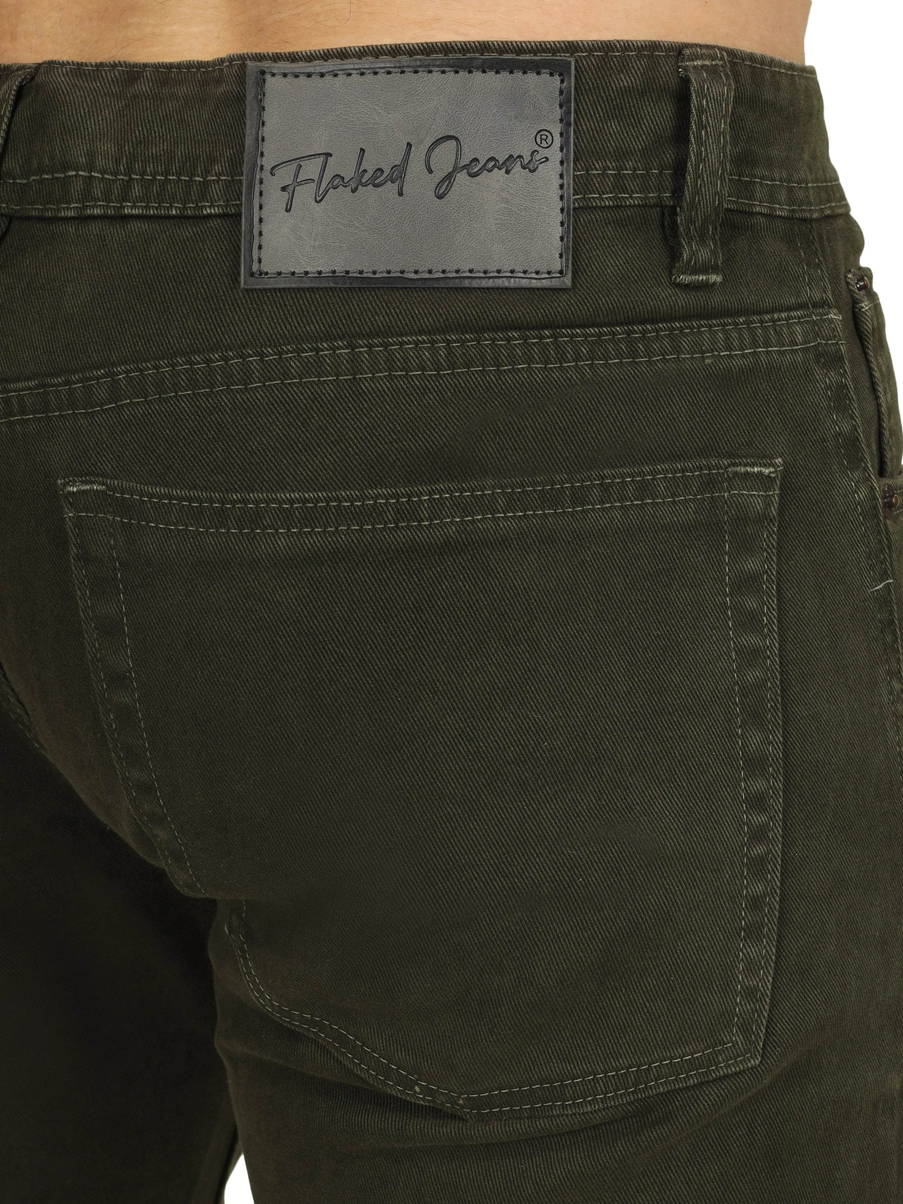 Men’s Relaxed Fit Stretchable Organic Cotton Jeans - Forest Olive - Flaked