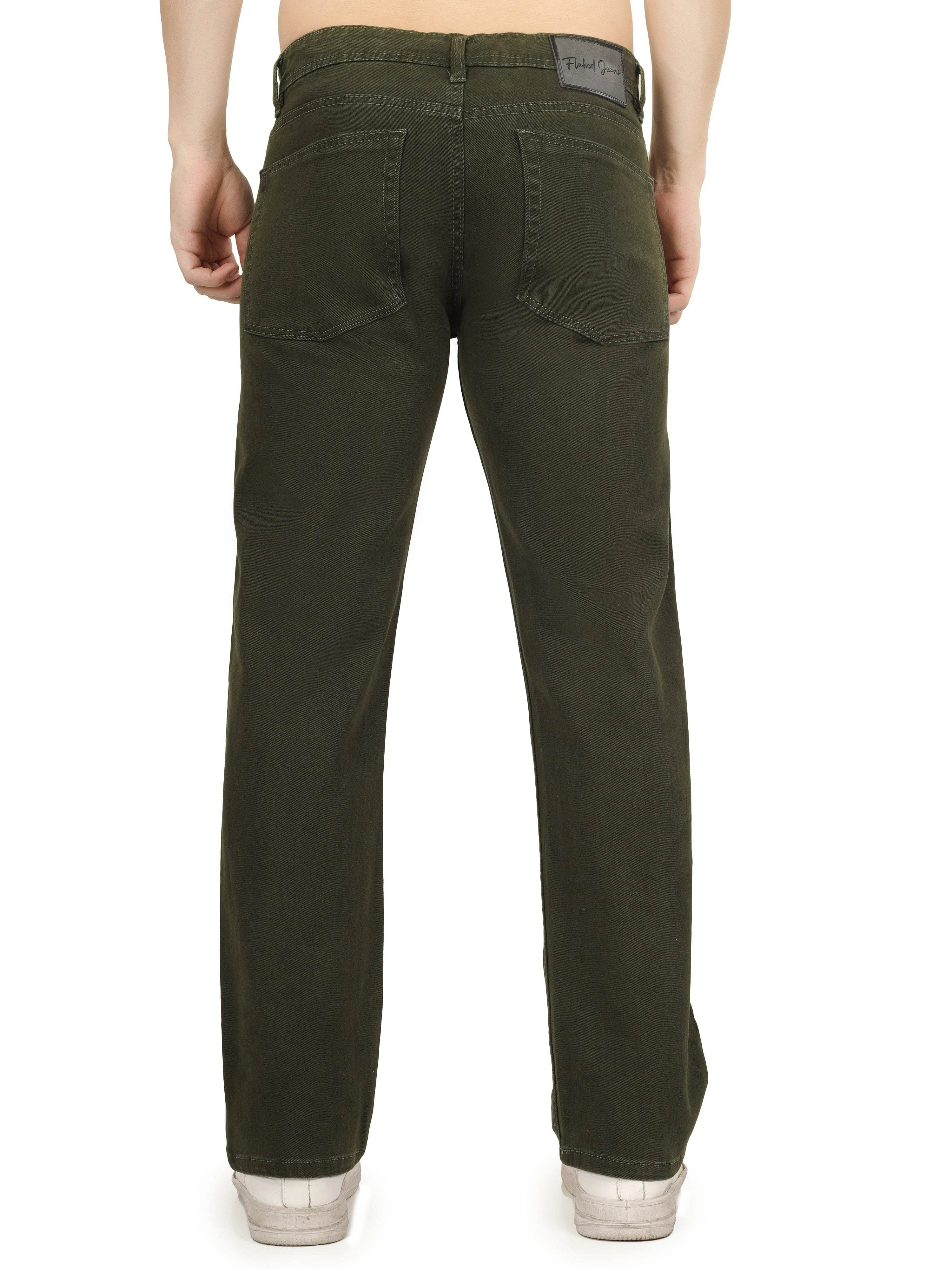 Men’s Relaxed Fit Stretchable Organic Cotton Jeans - Forest Olive - Flaked