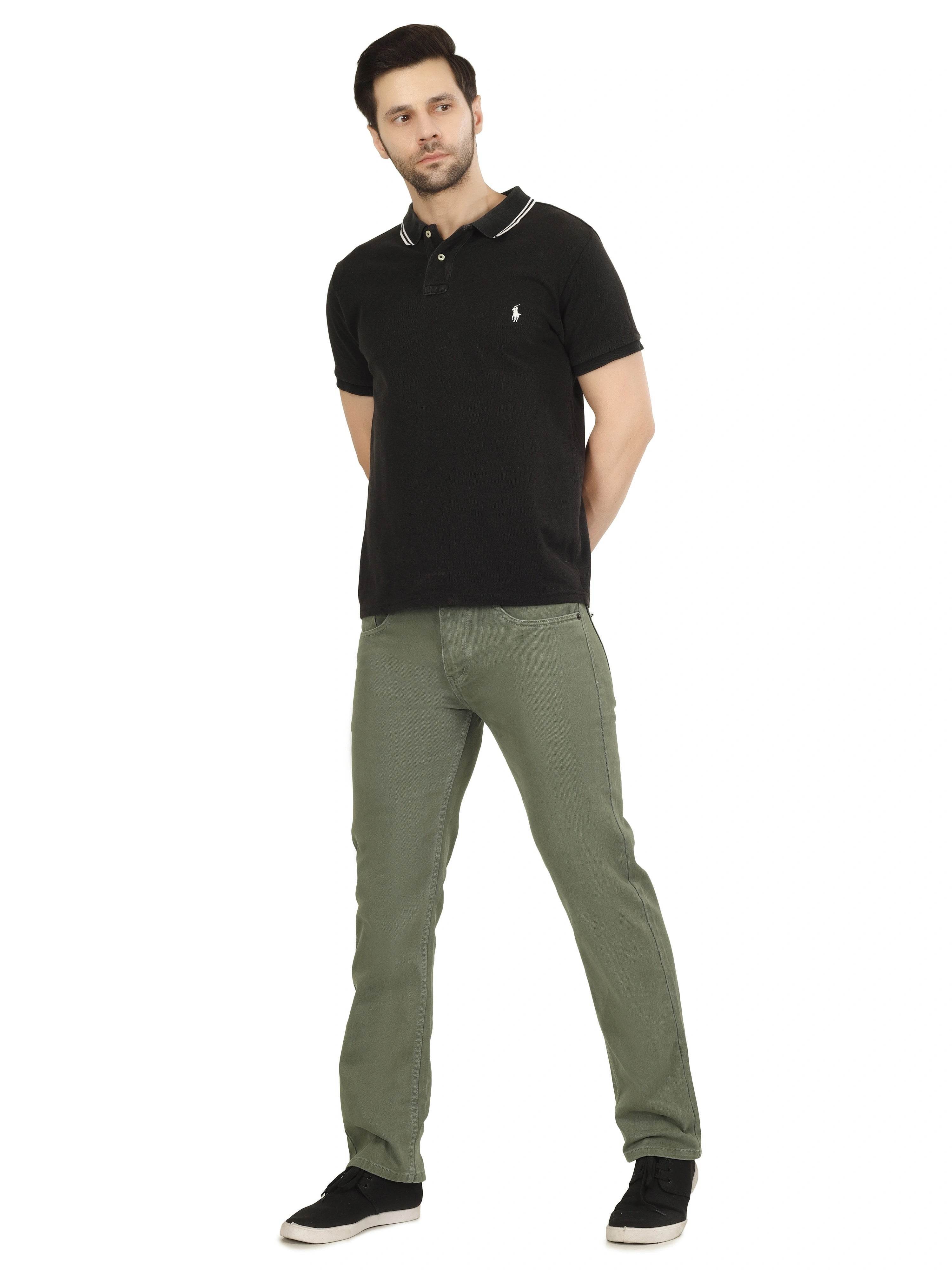 Men’s Relaxed Fit Stretchable Organic Cotton Jeans - Sage Green - Flaked